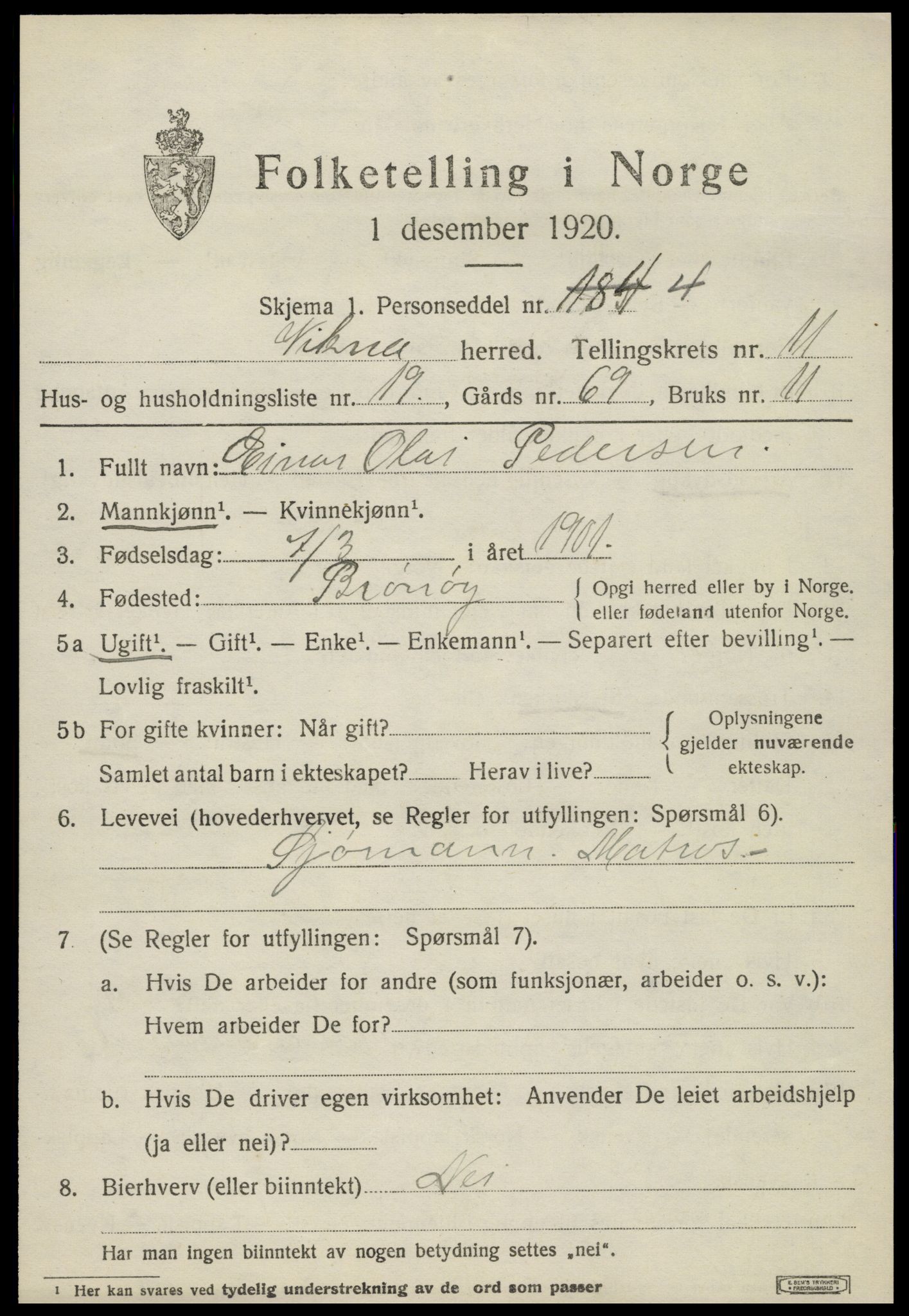 SAT, 1920 census for Vikna, 1920, p. 7711