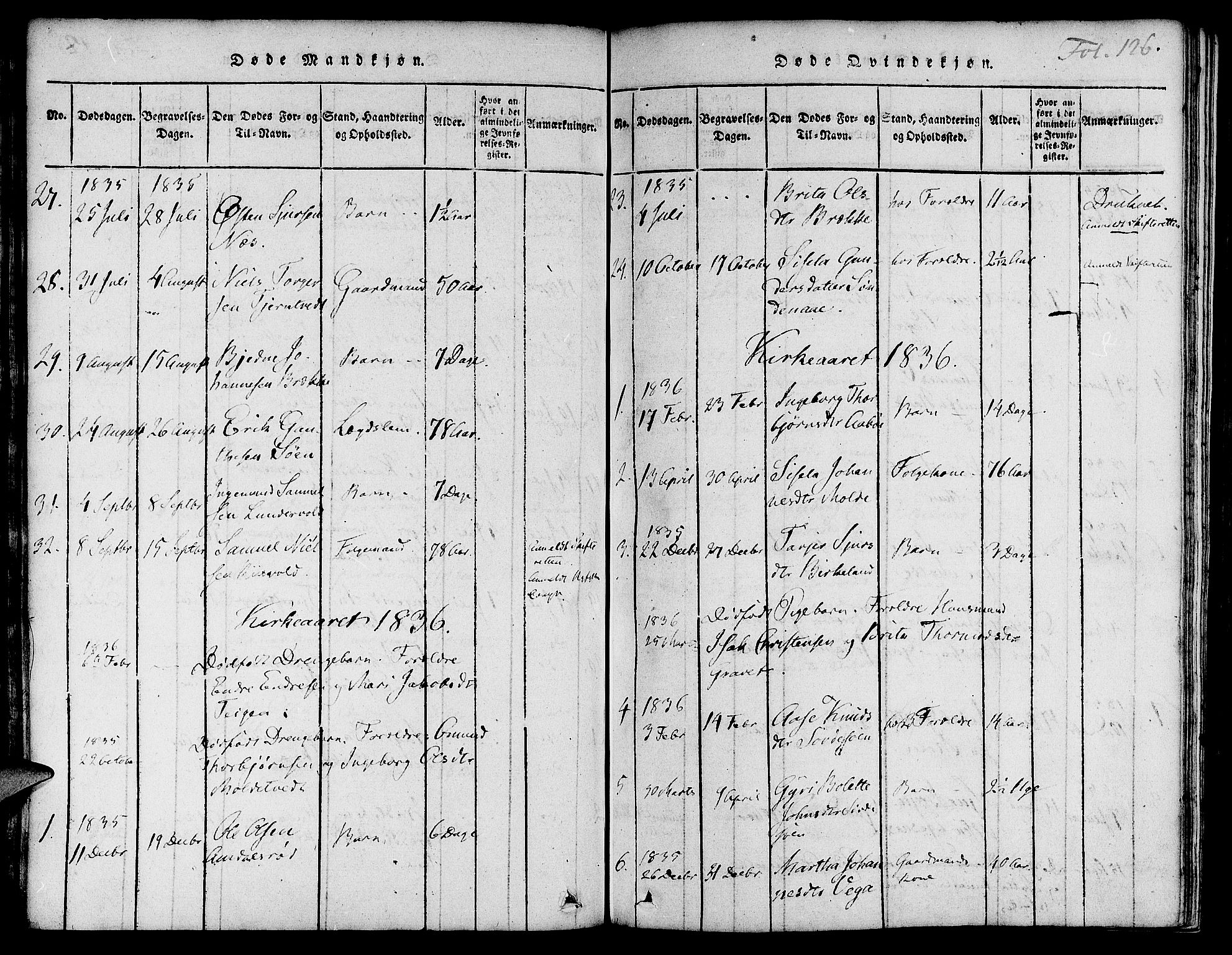 Suldal sokneprestkontor, SAST/A-101845/01/IV/L0007: Parish register (official) no. A 7, 1817-1838, p. 126