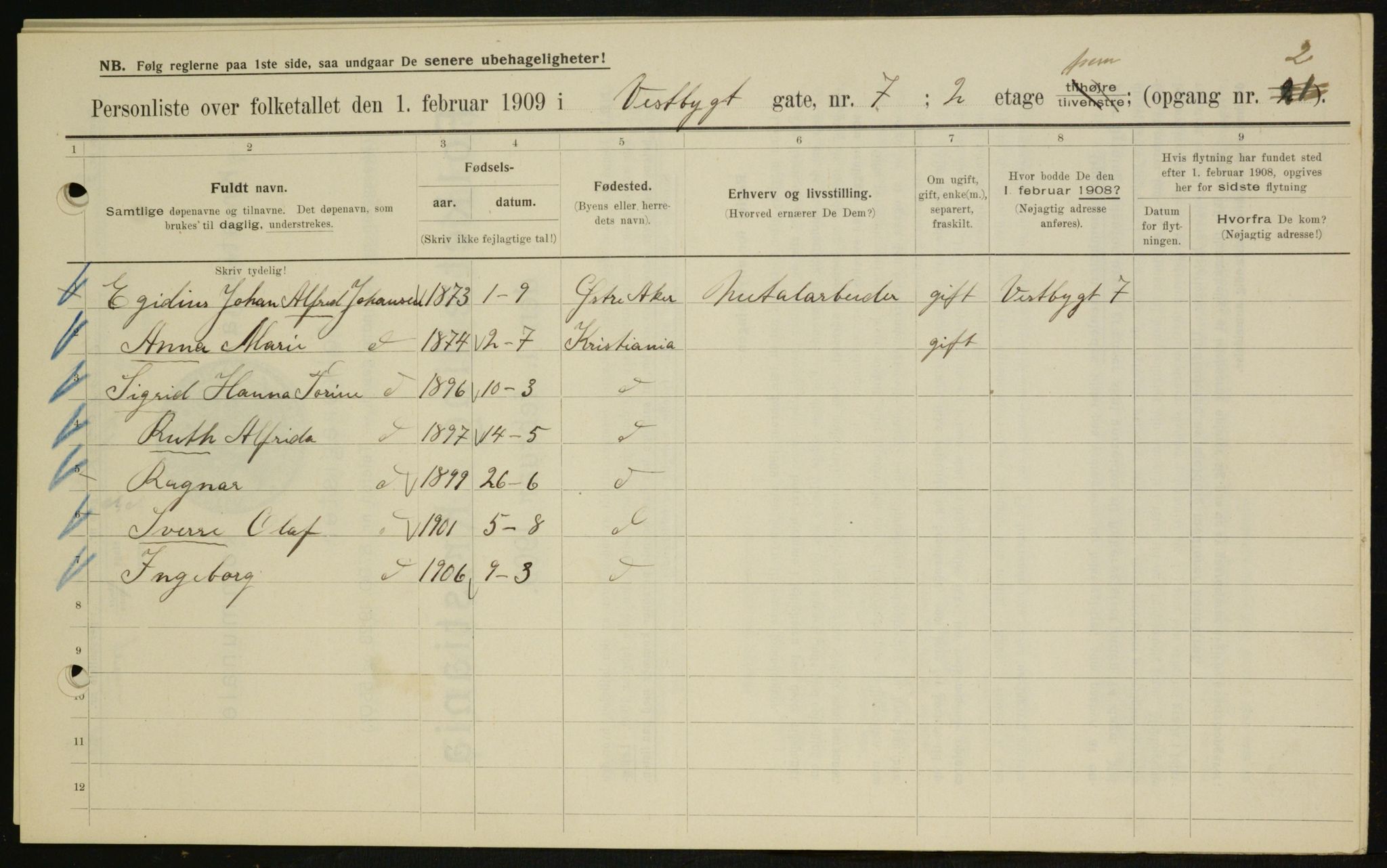 OBA, Municipal Census 1909 for Kristiania, 1909, p. 90529