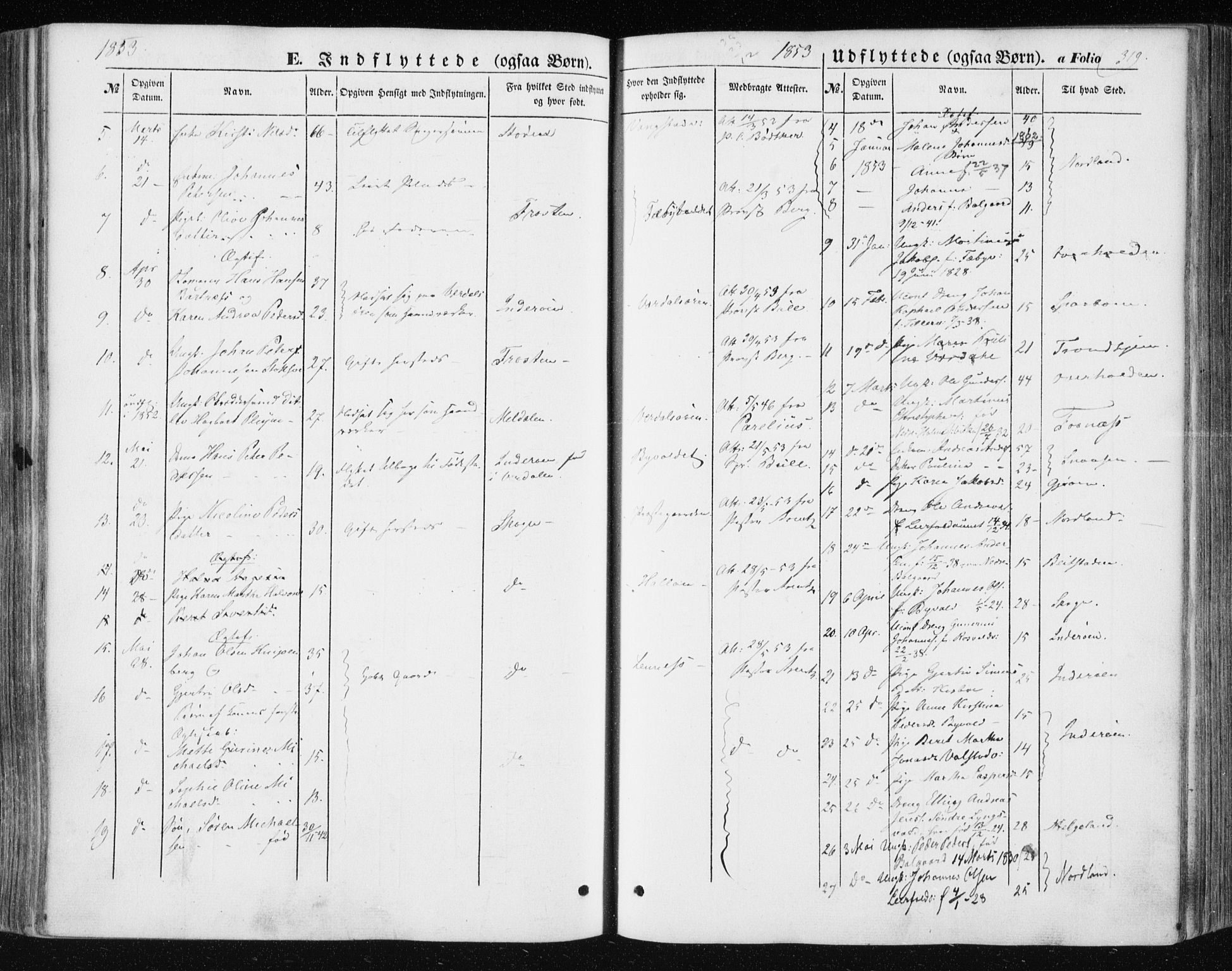 Ministerialprotokoller, klokkerbøker og fødselsregistre - Nord-Trøndelag, SAT/A-1458/723/L0240: Parish register (official) no. 723A09, 1852-1860, p. 319
