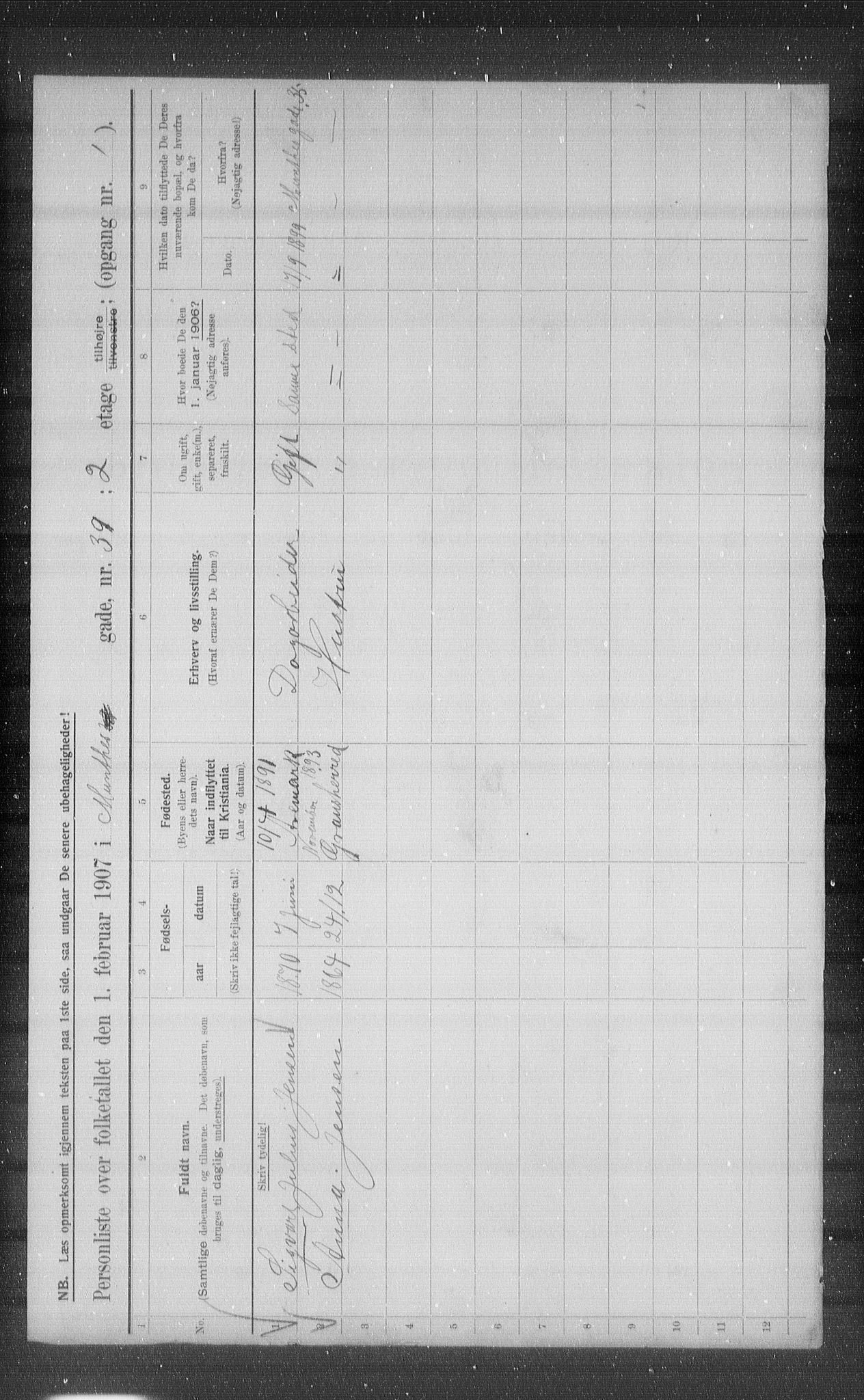 OBA, Municipal Census 1907 for Kristiania, 1907, p. 34834