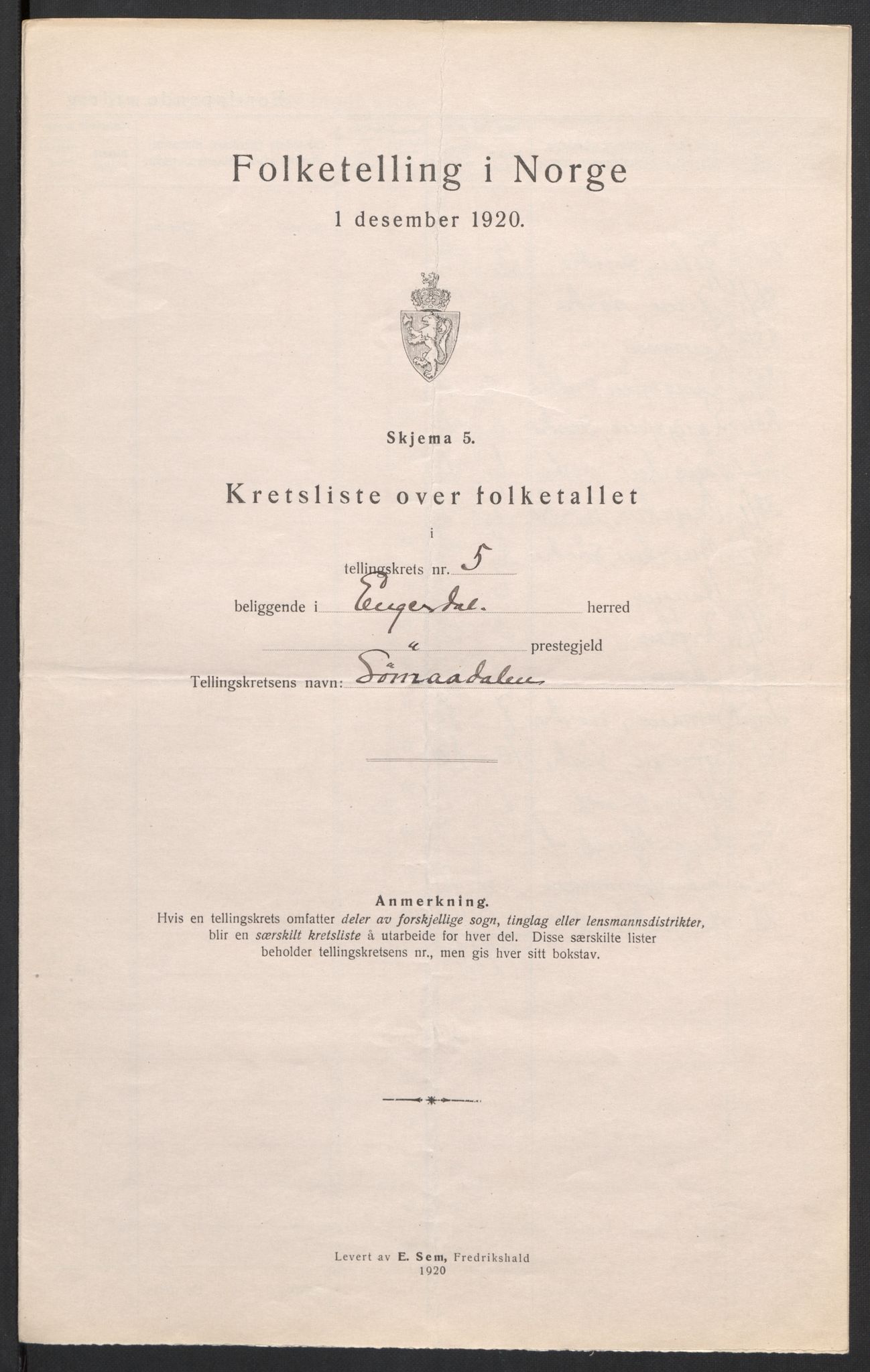 SAH, 1920 census for Engerdal, 1920, p. 18