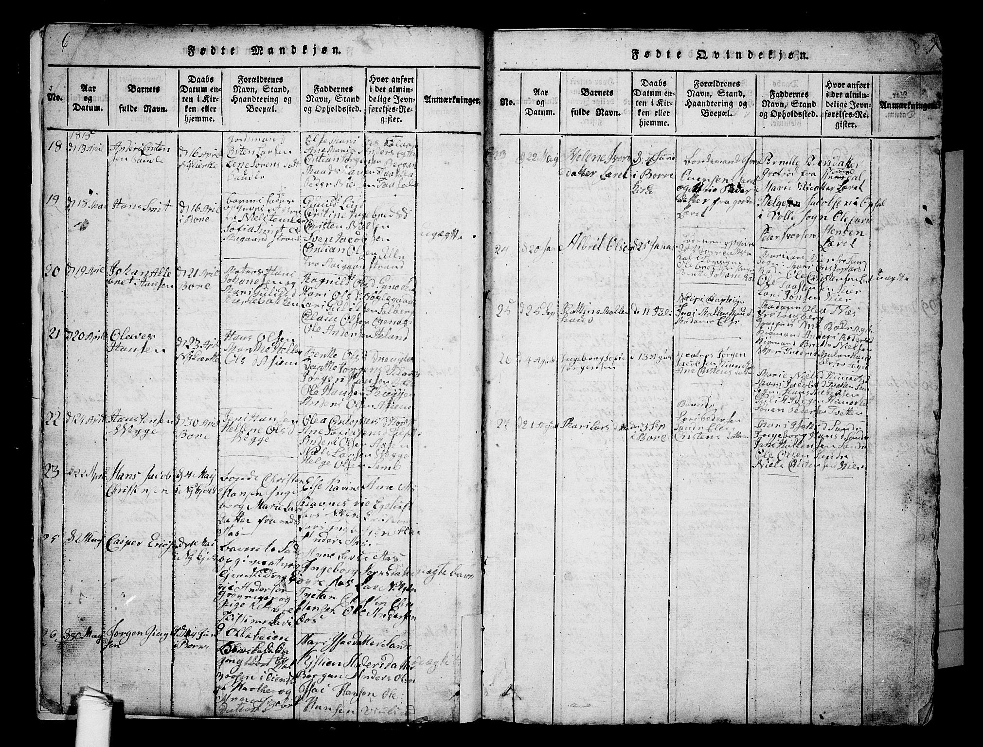 Borre kirkebøker, SAKO/A-338/G/Ga/L0001: Parish register (copy) no. I 1, 1815-1851, p. 6-7
