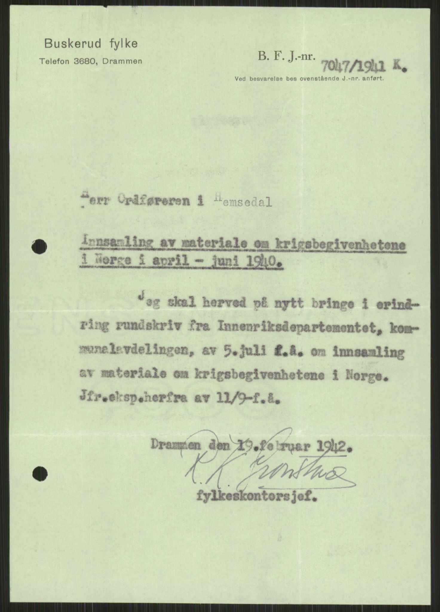 Forsvaret, Forsvarets krigshistoriske avdeling, AV/RA-RAFA-2017/Y/Ya/L0014: II-C-11-31 - Fylkesmenn.  Rapporter om krigsbegivenhetene 1940., 1940, p. 333