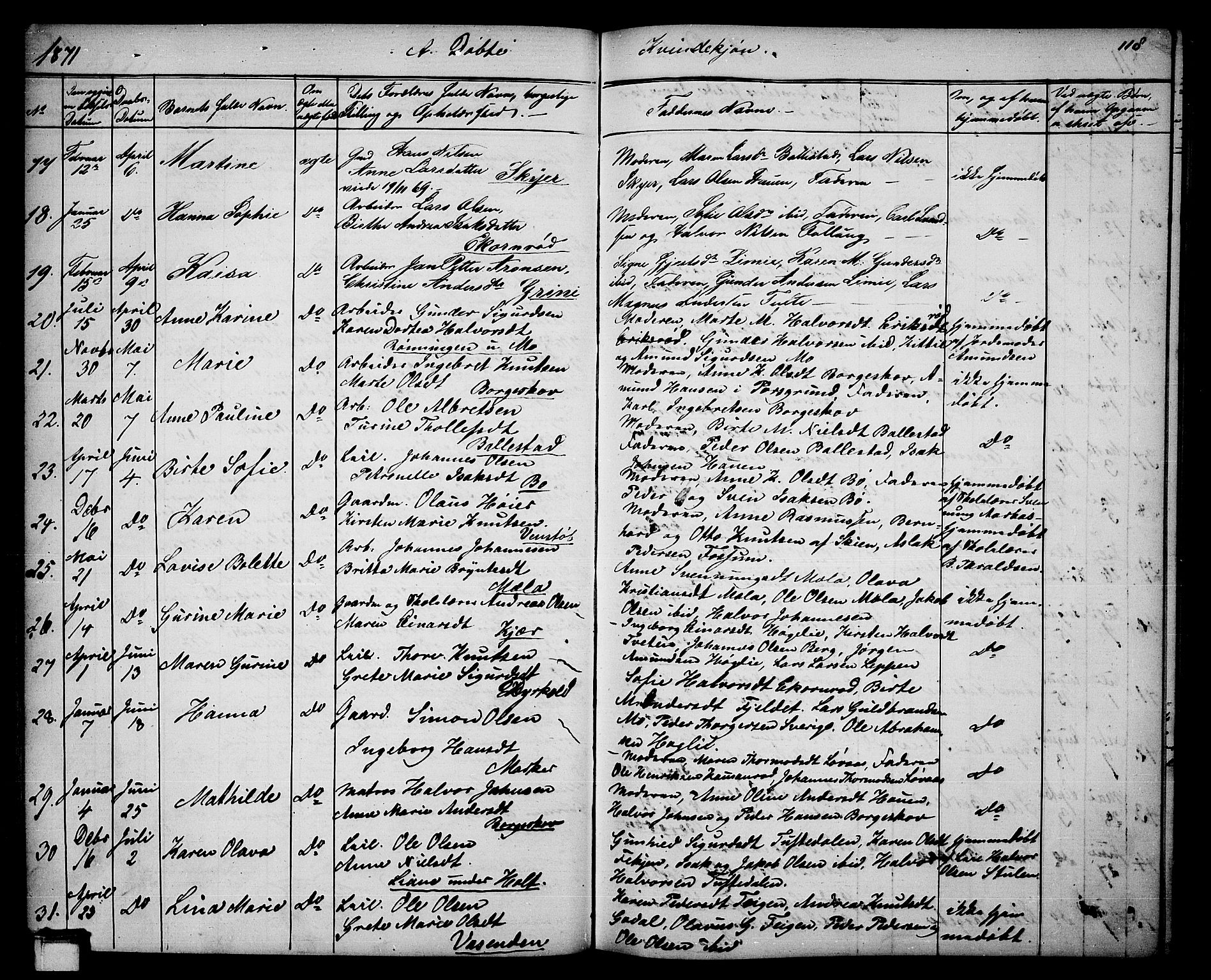 Gjerpen kirkebøker, SAKO/A-265/G/Ga/L0001: Parish register (copy) no. I 1, 1864-1882, p. 118