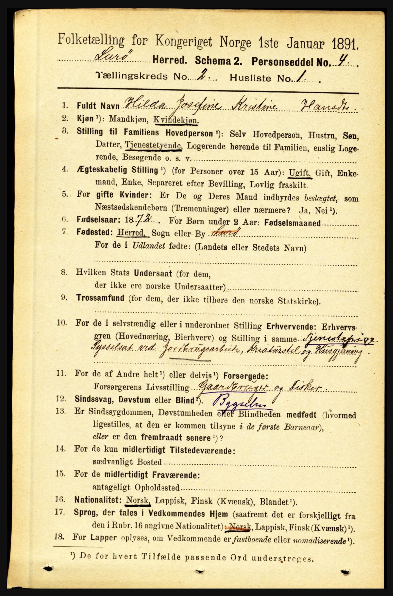 RA, 1891 census for 1834 Lurøy, 1891, p. 751