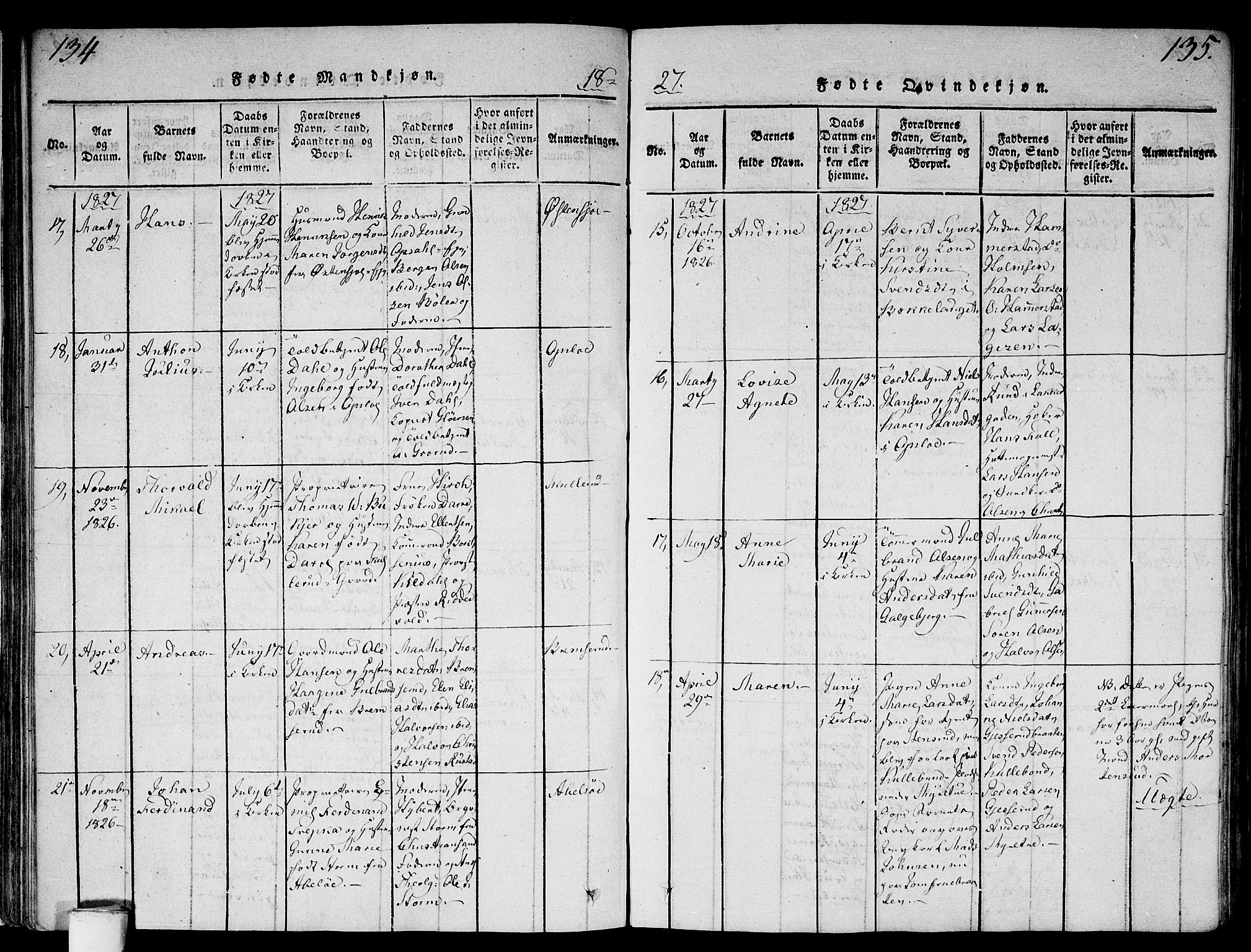 Gamlebyen prestekontor Kirkebøker, SAO/A-10884/F/Fa/L0002: Parish register (official) no. 2, 1817-1829, p. 134-135