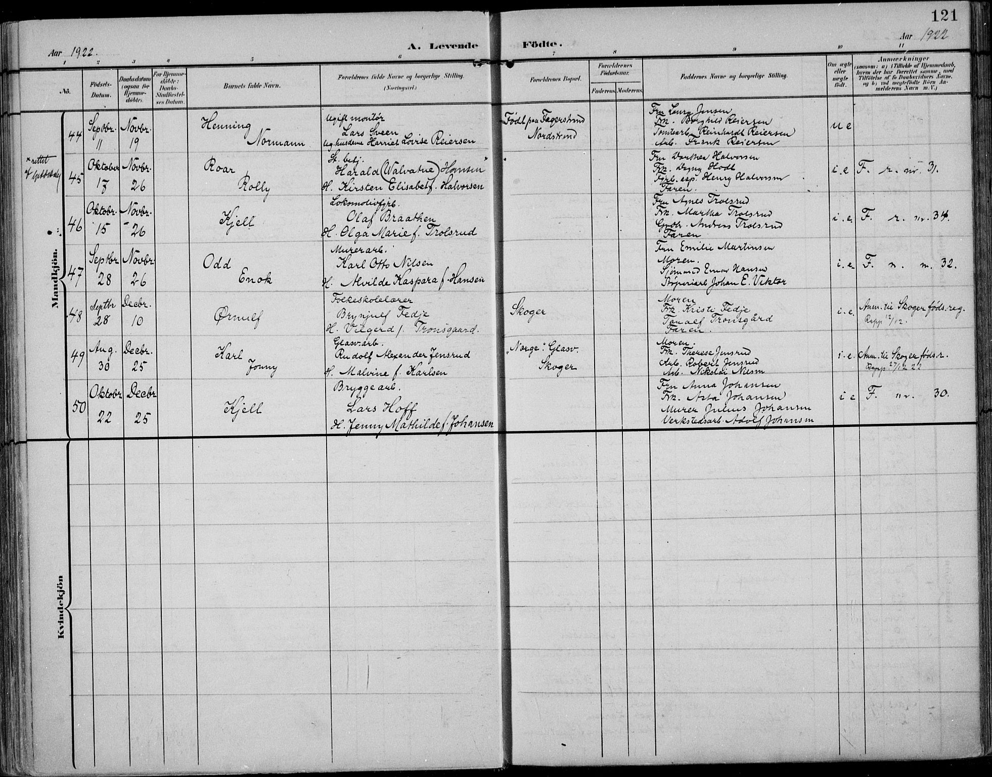 Strømsø kirkebøker, SAKO/A-246/F/Fb/L0008: Parish register (official) no. II 8, 1902-1933, p. 121