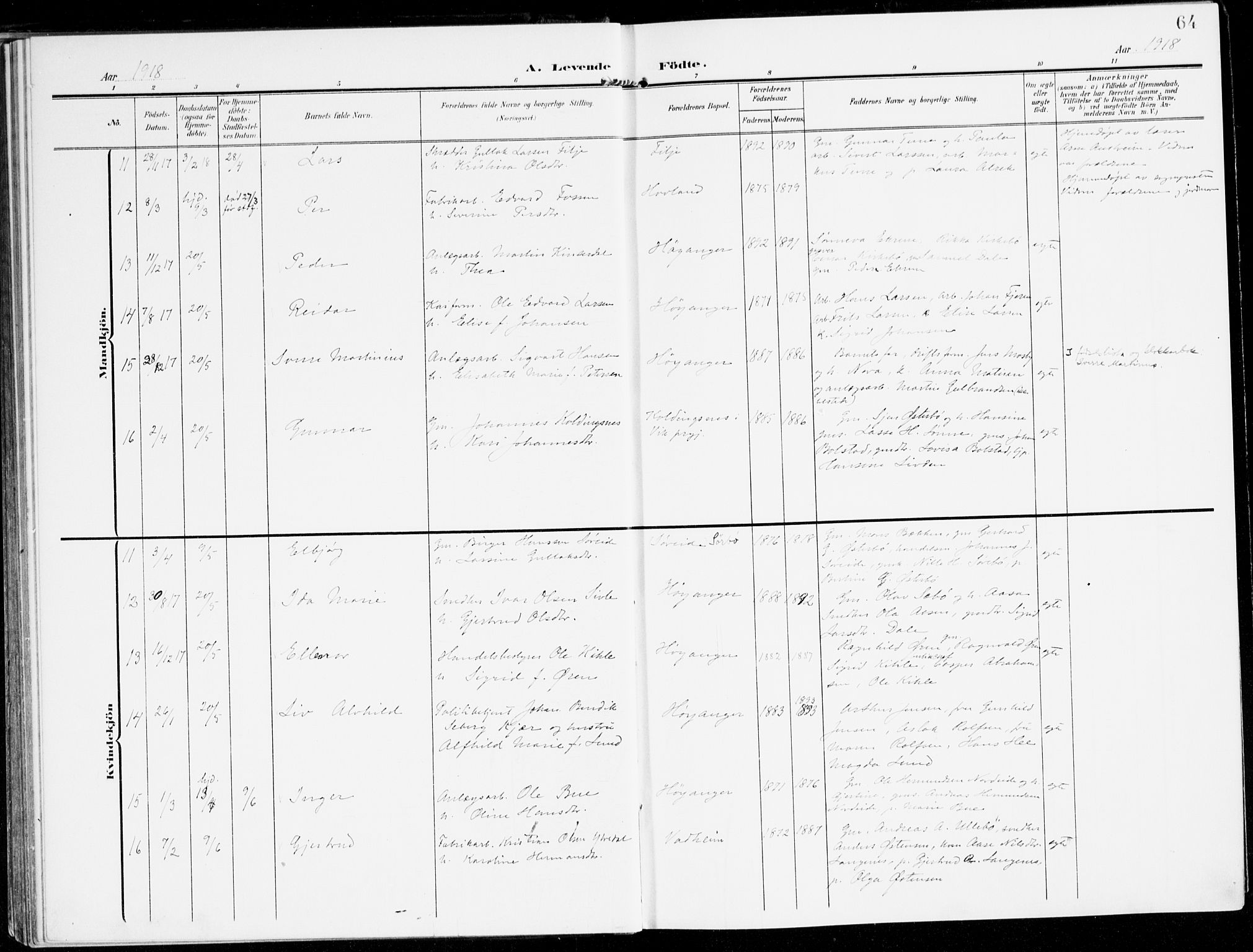 Lavik sokneprestembete, SAB/A-80901: Parish register (official) no. C 2, 1904-1921, p. 64