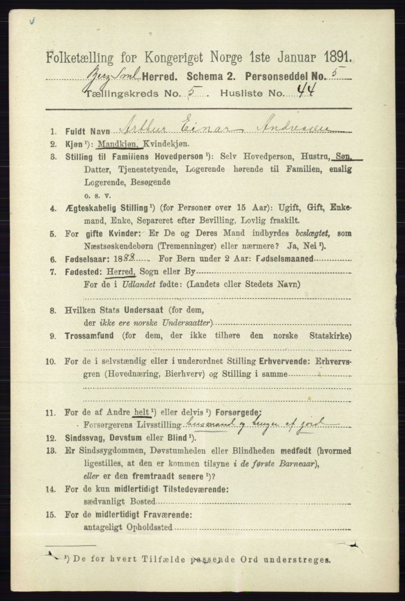 RA, 1891 census for 0116 Berg, 1891, p. 3620