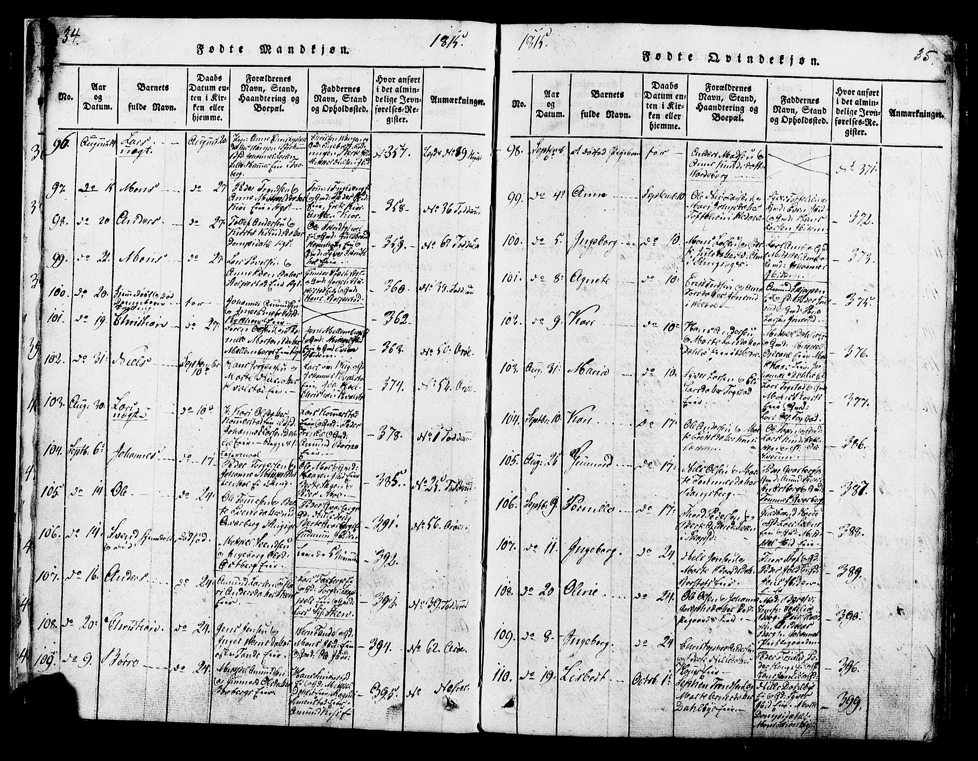 Ringsaker prestekontor, AV/SAH-PREST-014/K/Ka/L0005: Parish register (official) no. 5, 1814-1826, p. 34-35