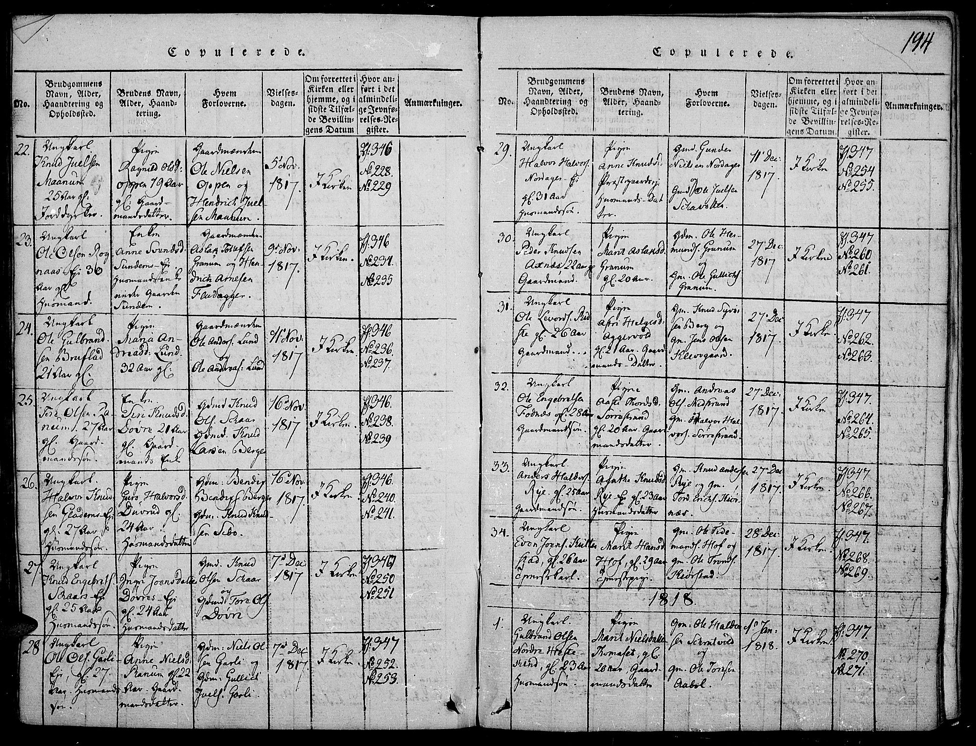 Nord-Aurdal prestekontor, SAH/PREST-132/H/Ha/Haa/L0002: Parish register (official) no. 2, 1816-1828, p. 194