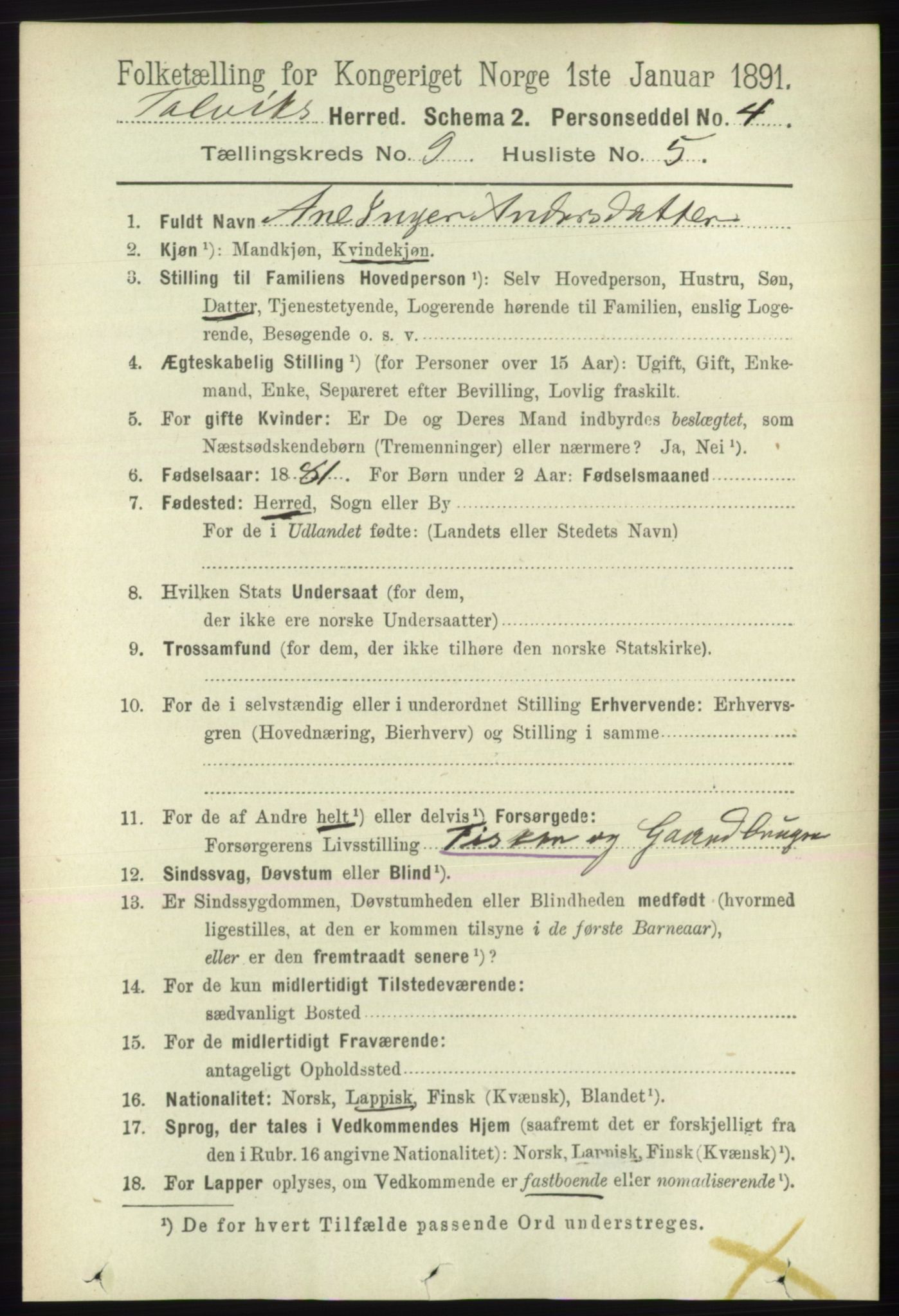 RA, 1891 census for 2013 Talvik, 1891, p. 2197