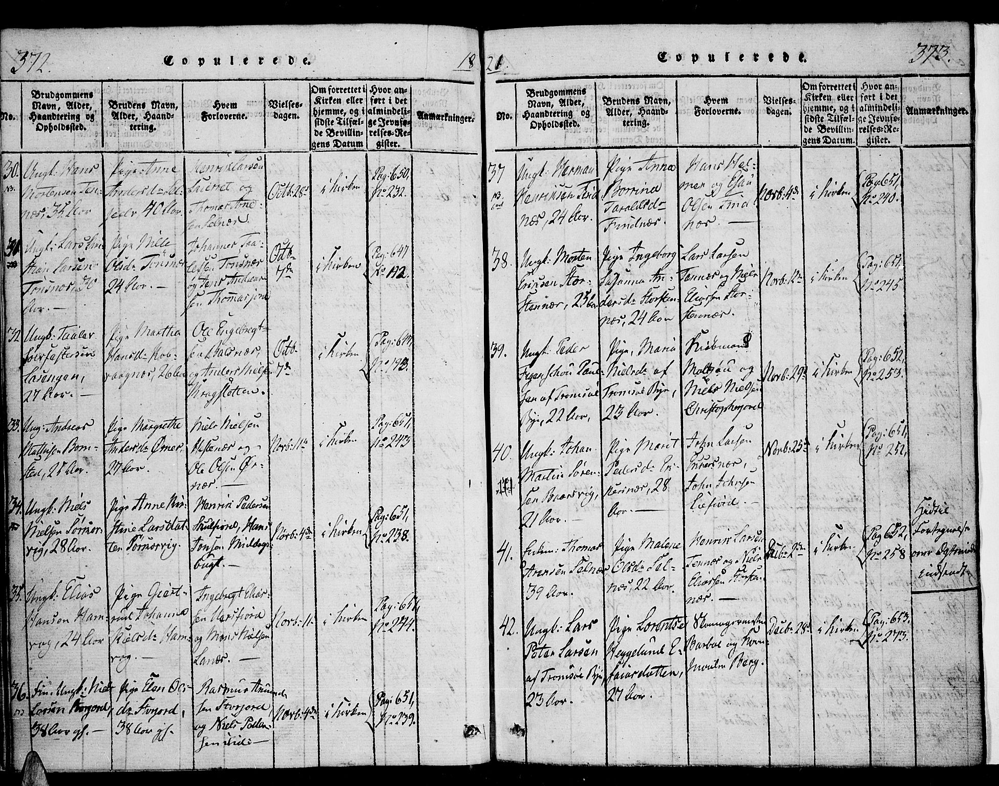 Tromsø sokneprestkontor/stiftsprosti/domprosti, SATØ/S-1343/G/Ga/L0007kirke: Parish register (official) no. 7, 1821-1828, p. 372-373