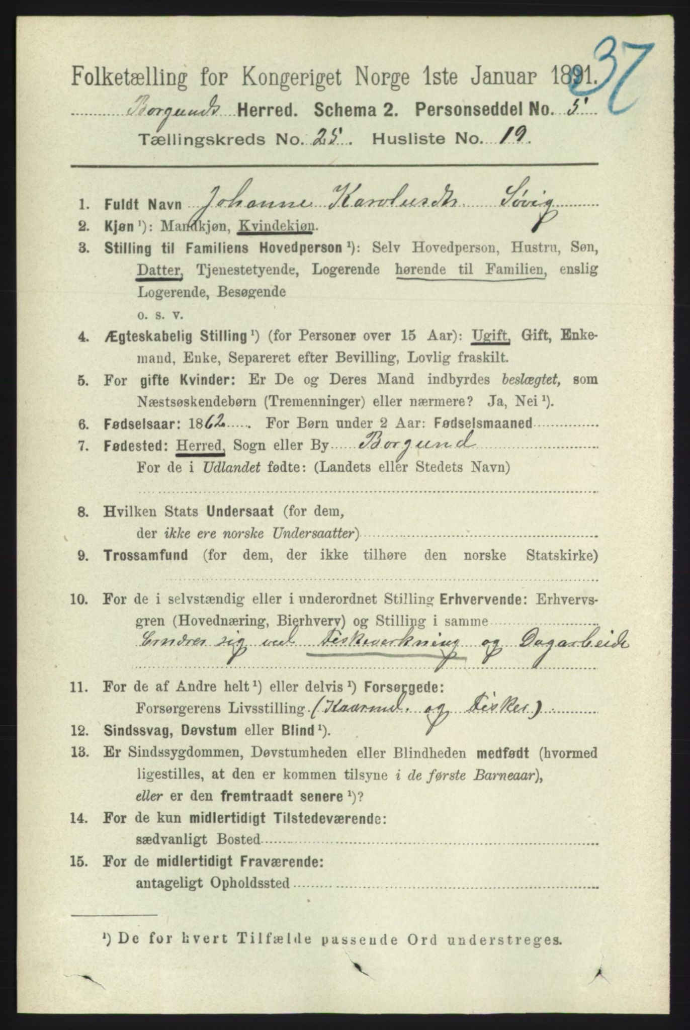 RA, 1891 census for 1531 Borgund, 1891, p. 7388