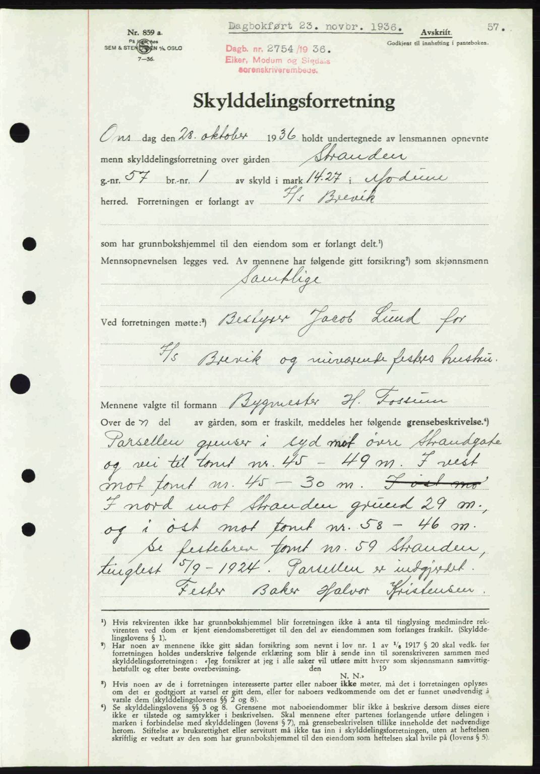 Eiker, Modum og Sigdal sorenskriveri, SAKO/A-123/G/Ga/Gab/L0034: Mortgage book no. A4, 1936-1937, Diary no: : 2754/1936
