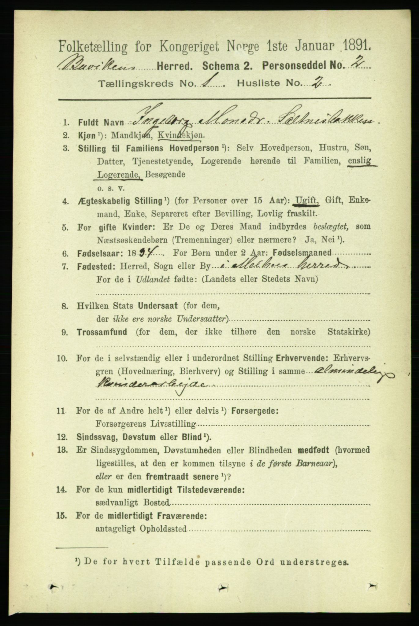 RA, 1891 census for 1656 Buvik, 1891, p. 114