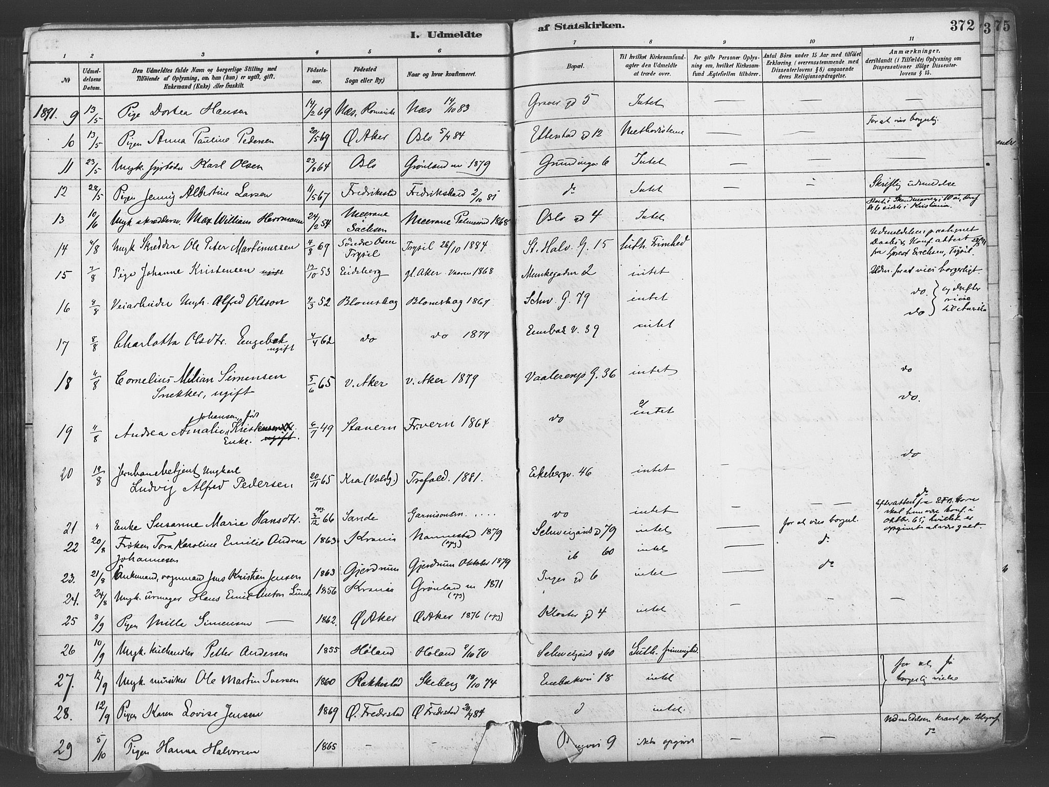 Gamlebyen prestekontor Kirkebøker, SAO/A-10884/F/Fa/L0006: Parish register (official) no. 6, 1881-1890, p. 372