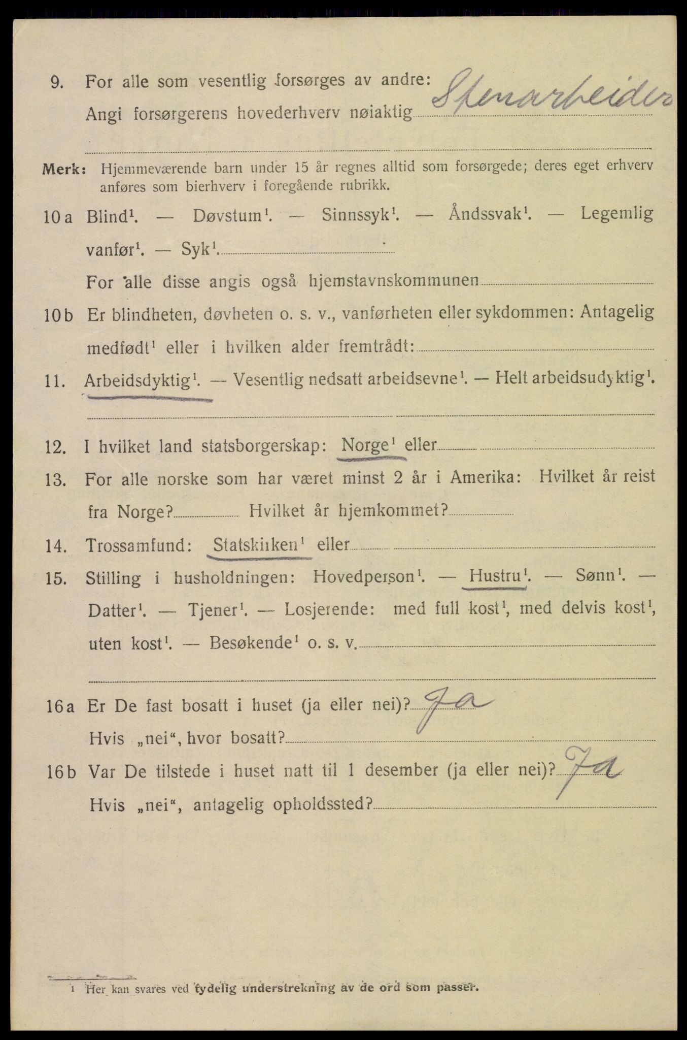 SAK, 1920 census for Arendal, 1920, p. 16101