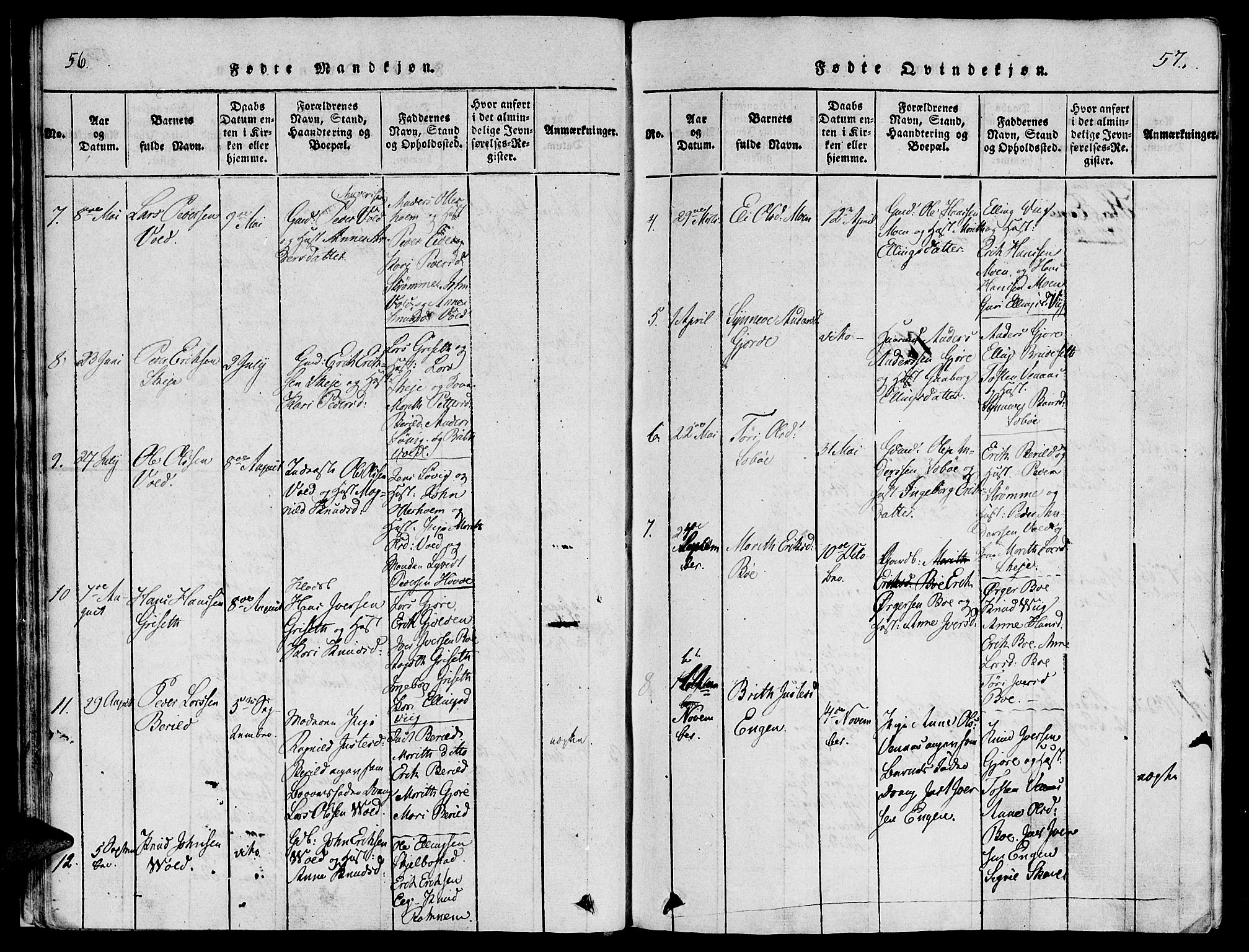 Ministerialprotokoller, klokkerbøker og fødselsregistre - Møre og Romsdal, SAT/A-1454/543/L0561: Parish register (official) no. 543A01, 1818-1853, p. 56-57