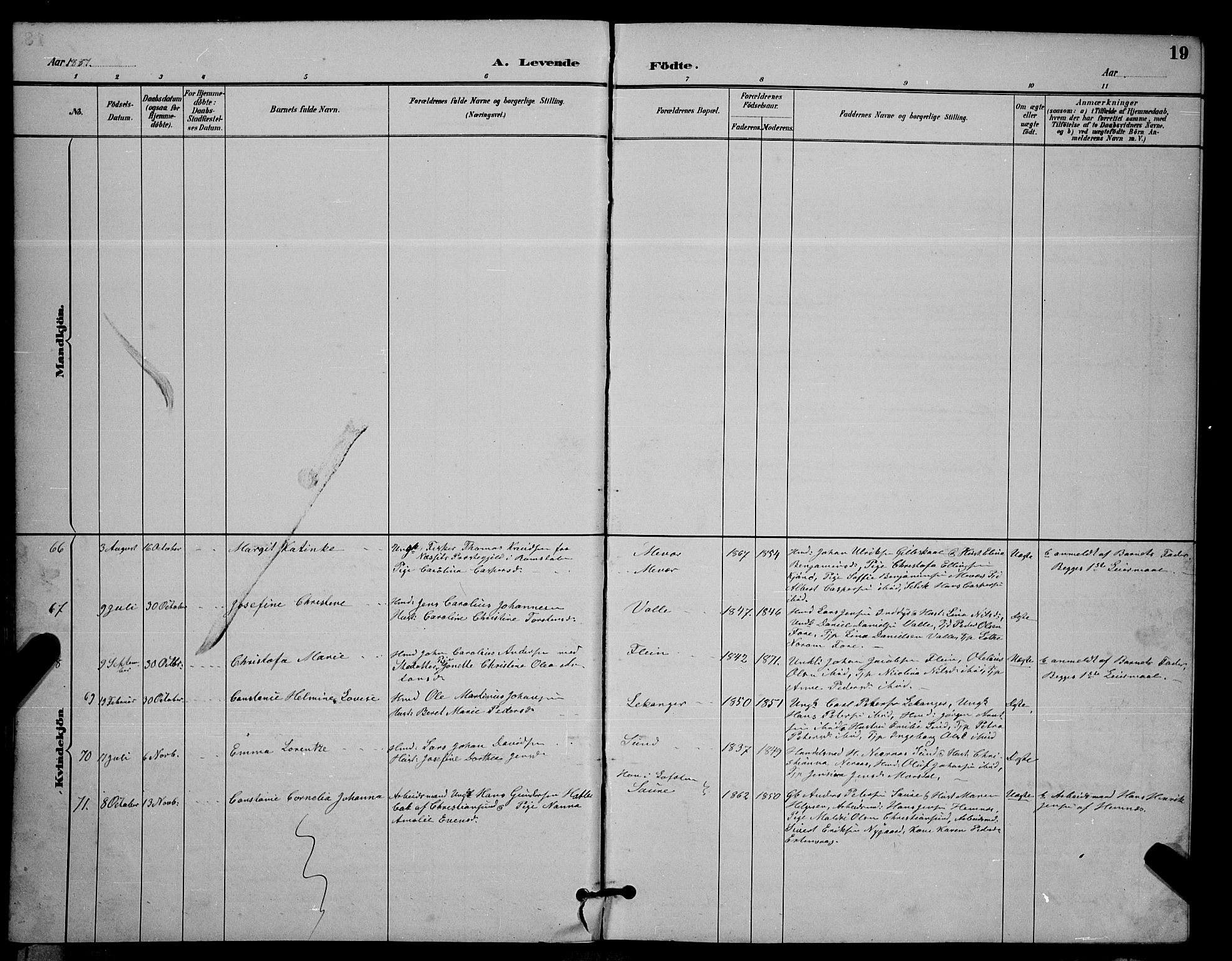 Ministerialprotokoller, klokkerbøker og fødselsregistre - Nordland, AV/SAT-A-1459/805/L0108: Parish register (copy) no. 805C04, 1885-1899, p. 19