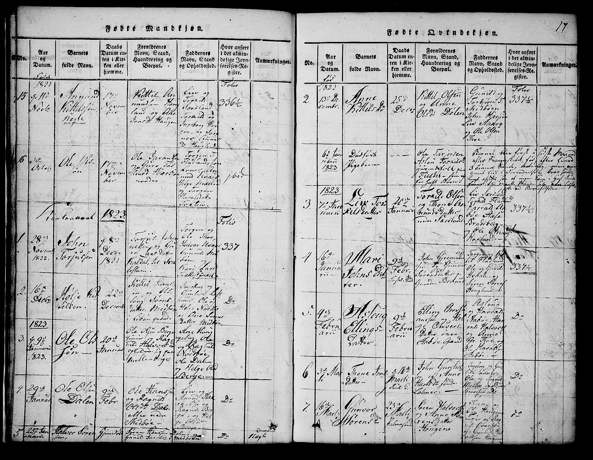 Hjartdal kirkebøker, SAKO/A-270/G/Ga/L0001: Parish register (copy) no. I 1, 1815-1842, p. 17