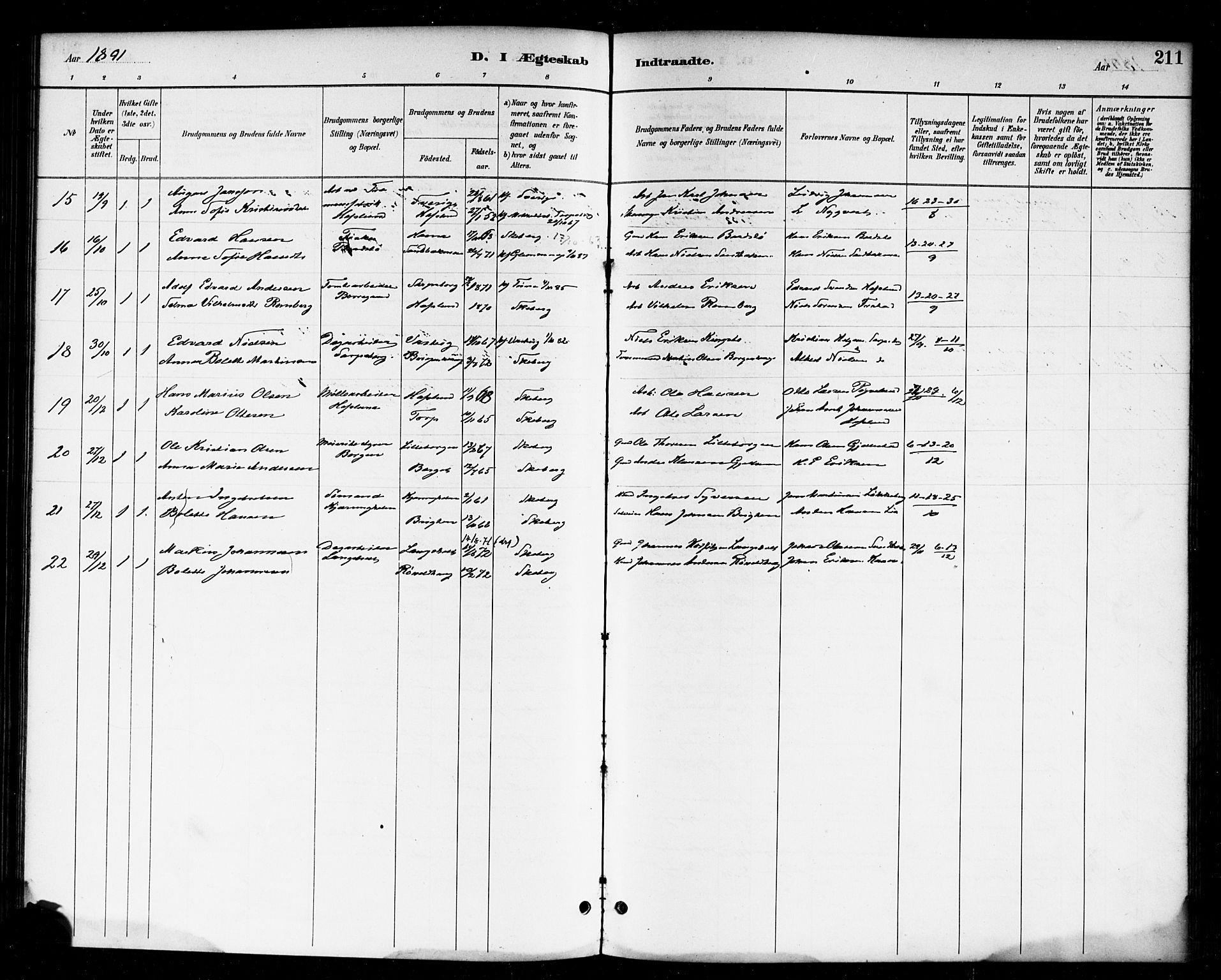 Skjeberg prestekontor Kirkebøker, SAO/A-10923/F/Fa/L0009: Parish register (official) no. I 9, 1886-1897, p. 211