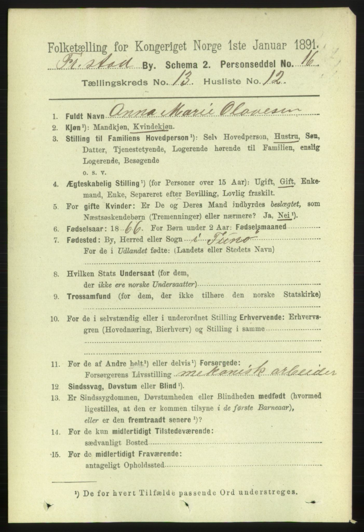 RA, 1891 census for 0103 Fredrikstad, 1891, p. 14518