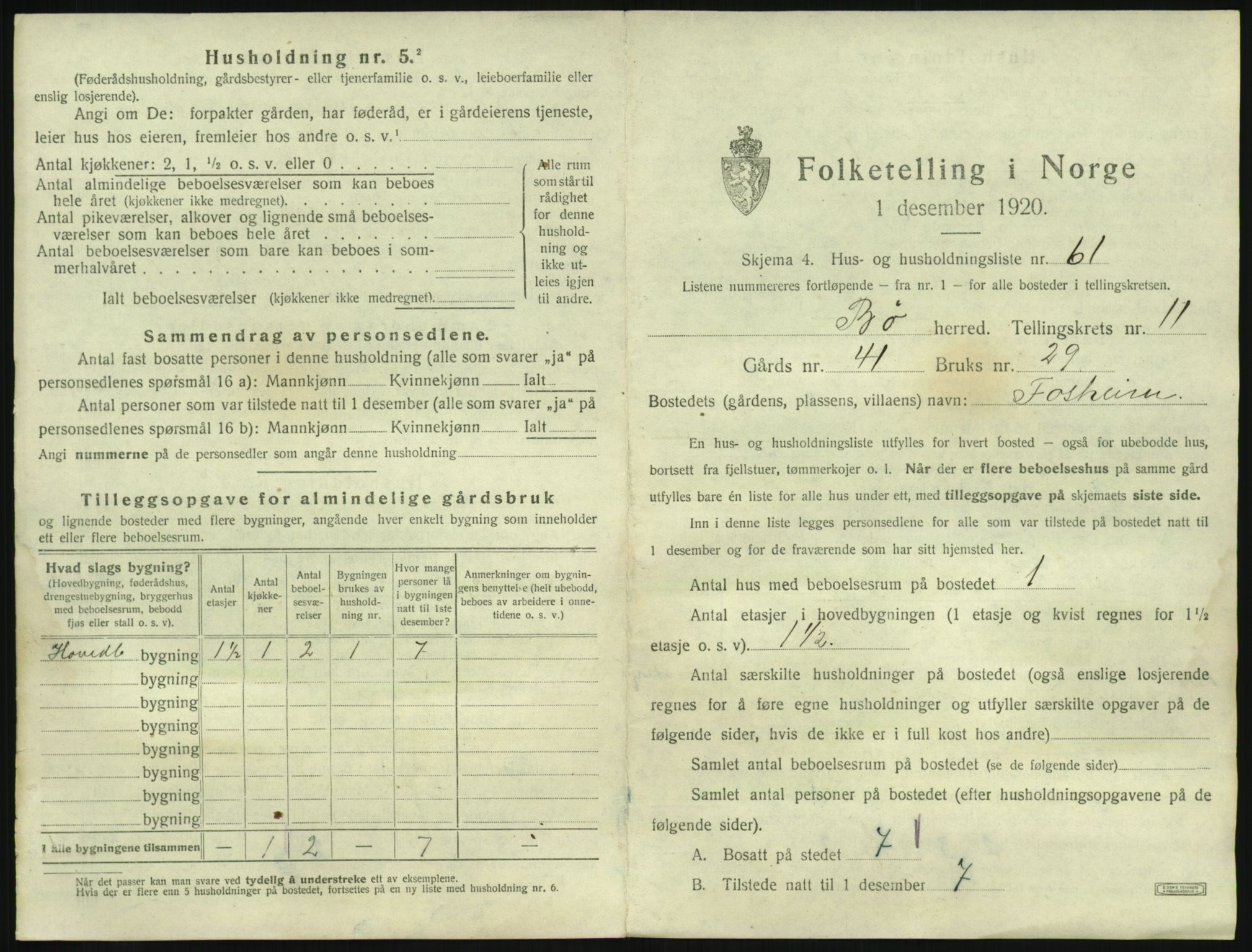 SAKO, 1920 census for Bø (Telemark), 1920, p. 1240