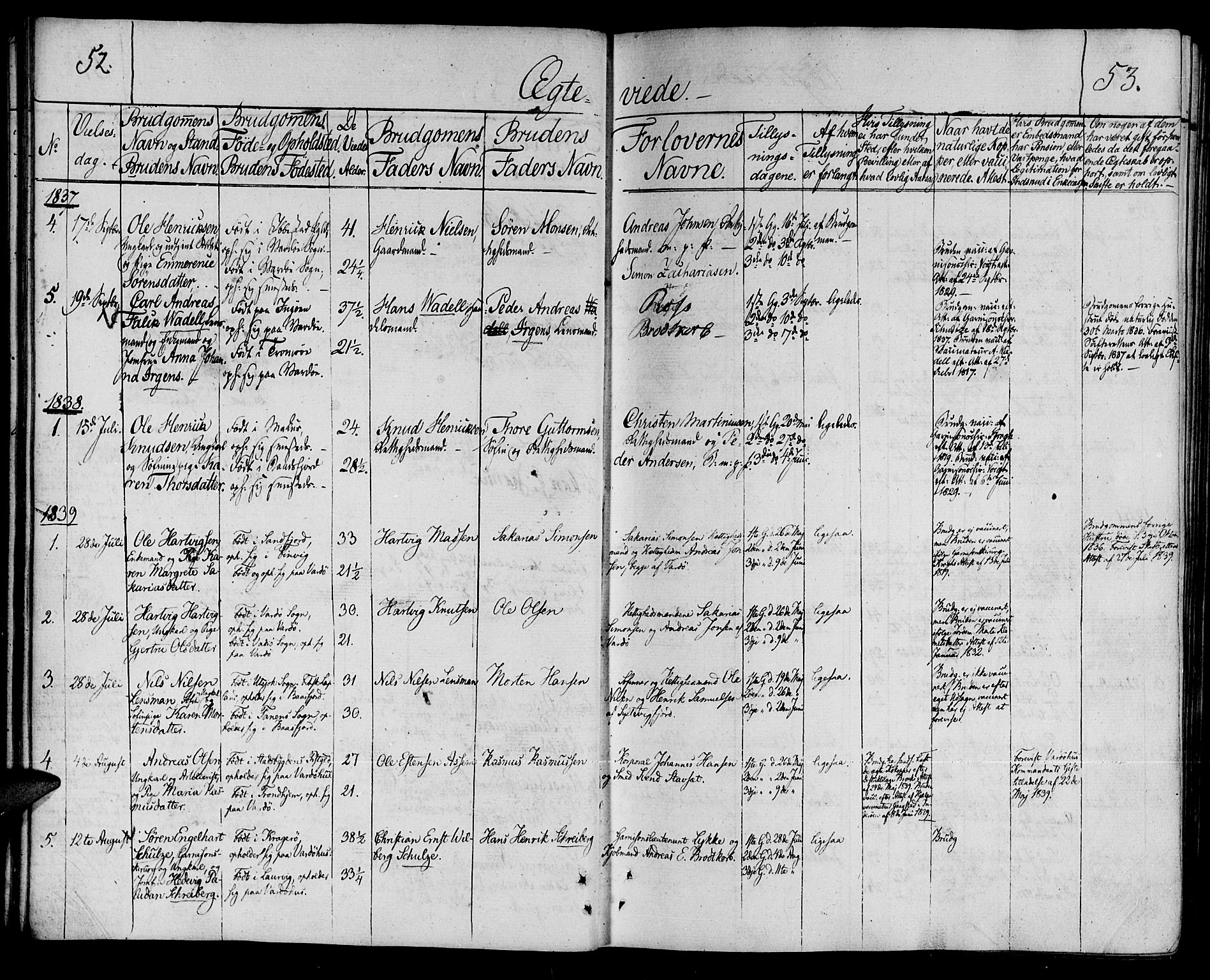 Vardø sokneprestkontor, AV/SATØ-S-1332/H/Ha/L0002kirke: Parish register (official) no. 2, 1805-1842, p. 52-53