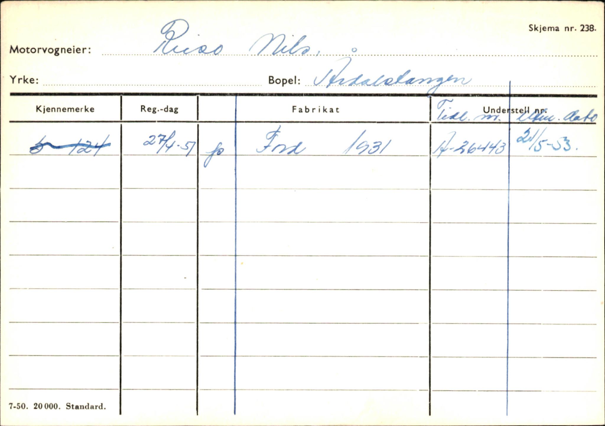 Statens vegvesen, Sogn og Fjordane vegkontor, AV/SAB-A-5301/4/F/L0146: Registerkort Årdal R-Å samt diverse kort, 1945-1975, p. 19