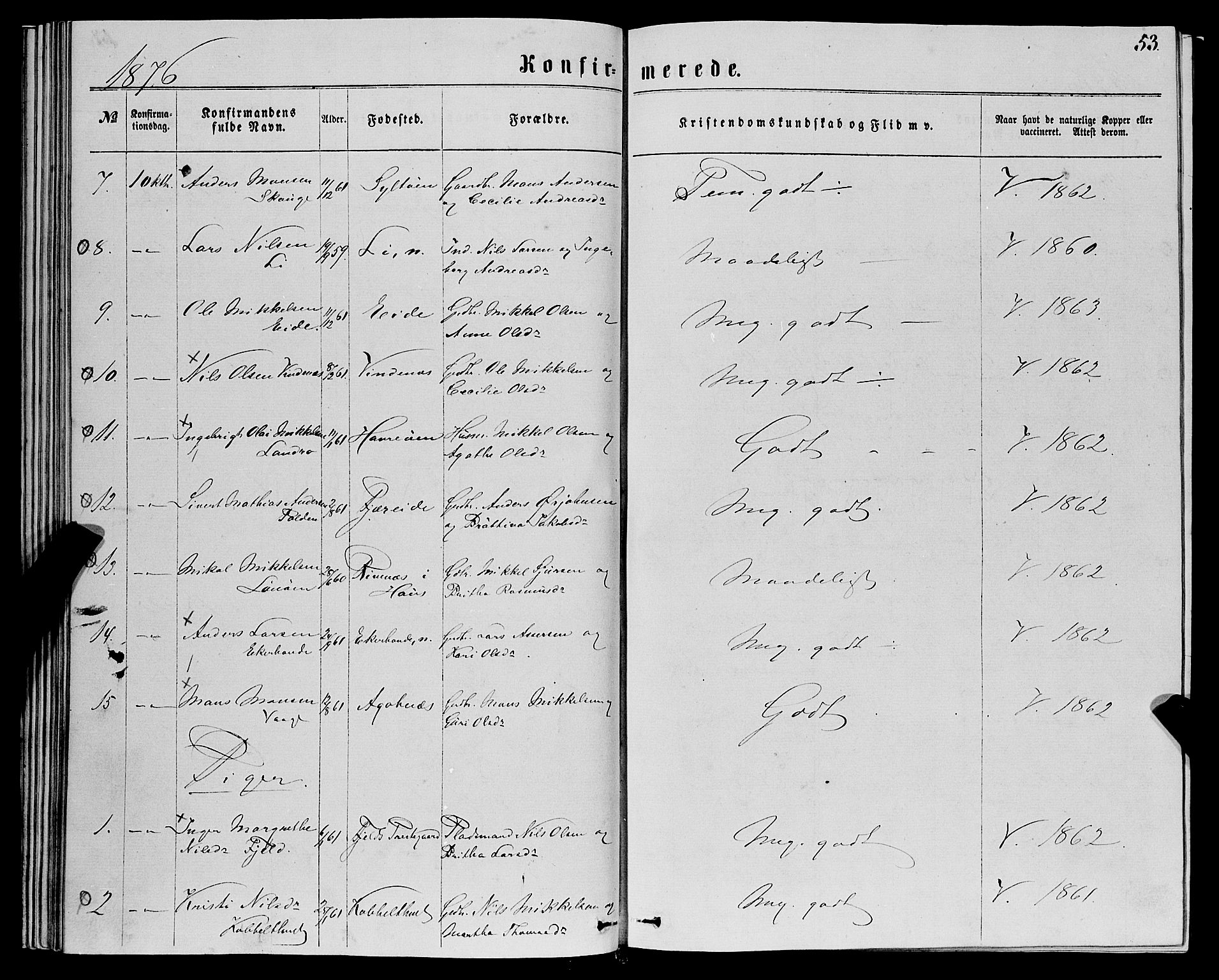 Fjell sokneprestembete, SAB/A-75301/H/Haa: Parish register (official) no. A 5, 1864-1877, p. 53