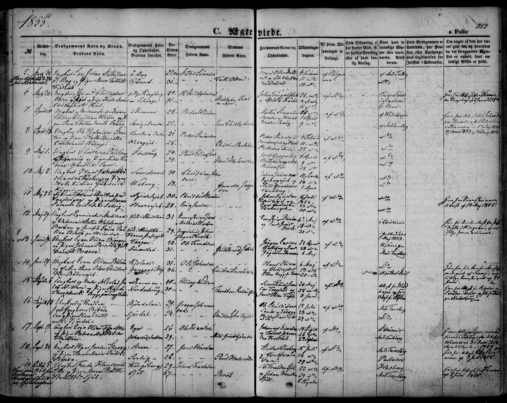 Sande Kirkebøker, AV/SAKO-A-53/F/Fa/L0004: Parish register (official) no. 4, 1847-1864, p. 252