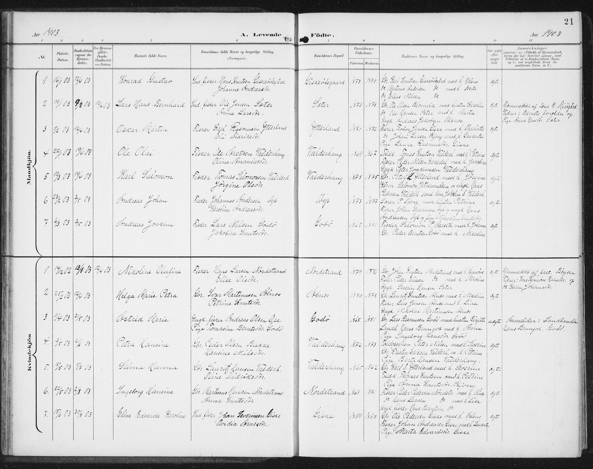 Ministerialprotokoller, klokkerbøker og fødselsregistre - Møre og Romsdal, AV/SAT-A-1454/534/L0489: Parish register (copy) no. 534C01, 1899-1941, p. 21