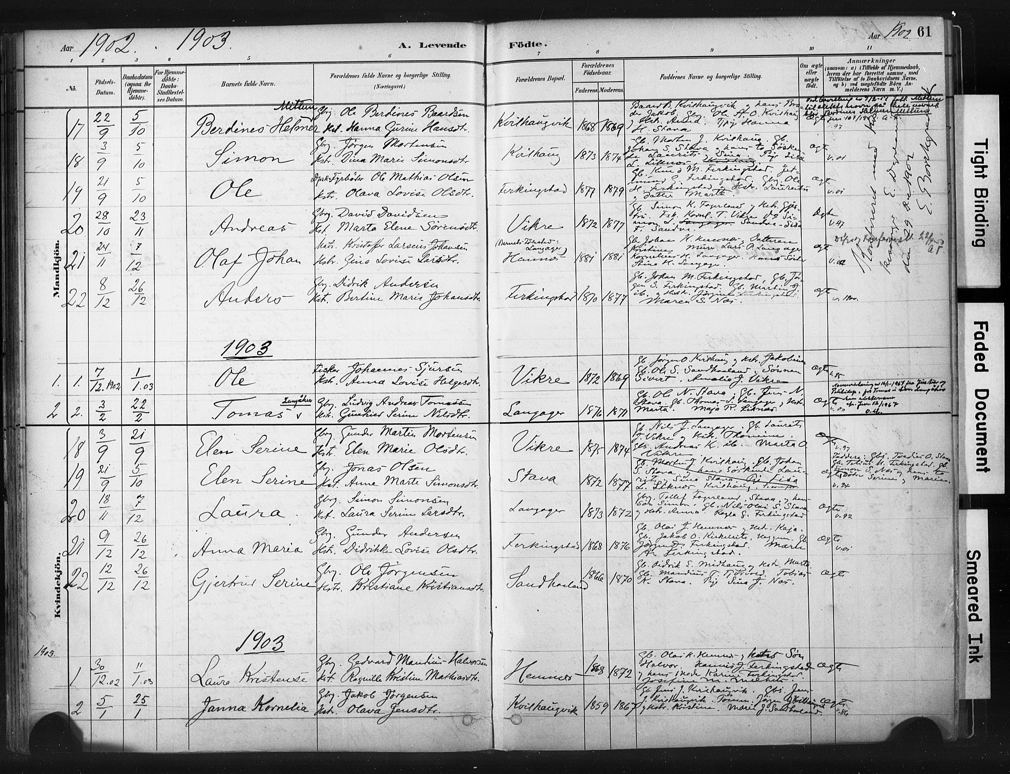 Skudenes sokneprestkontor, SAST/A -101849/H/Ha/Haa/L0010: Parish register (official) no. A 7, 1882-1912, p. 61