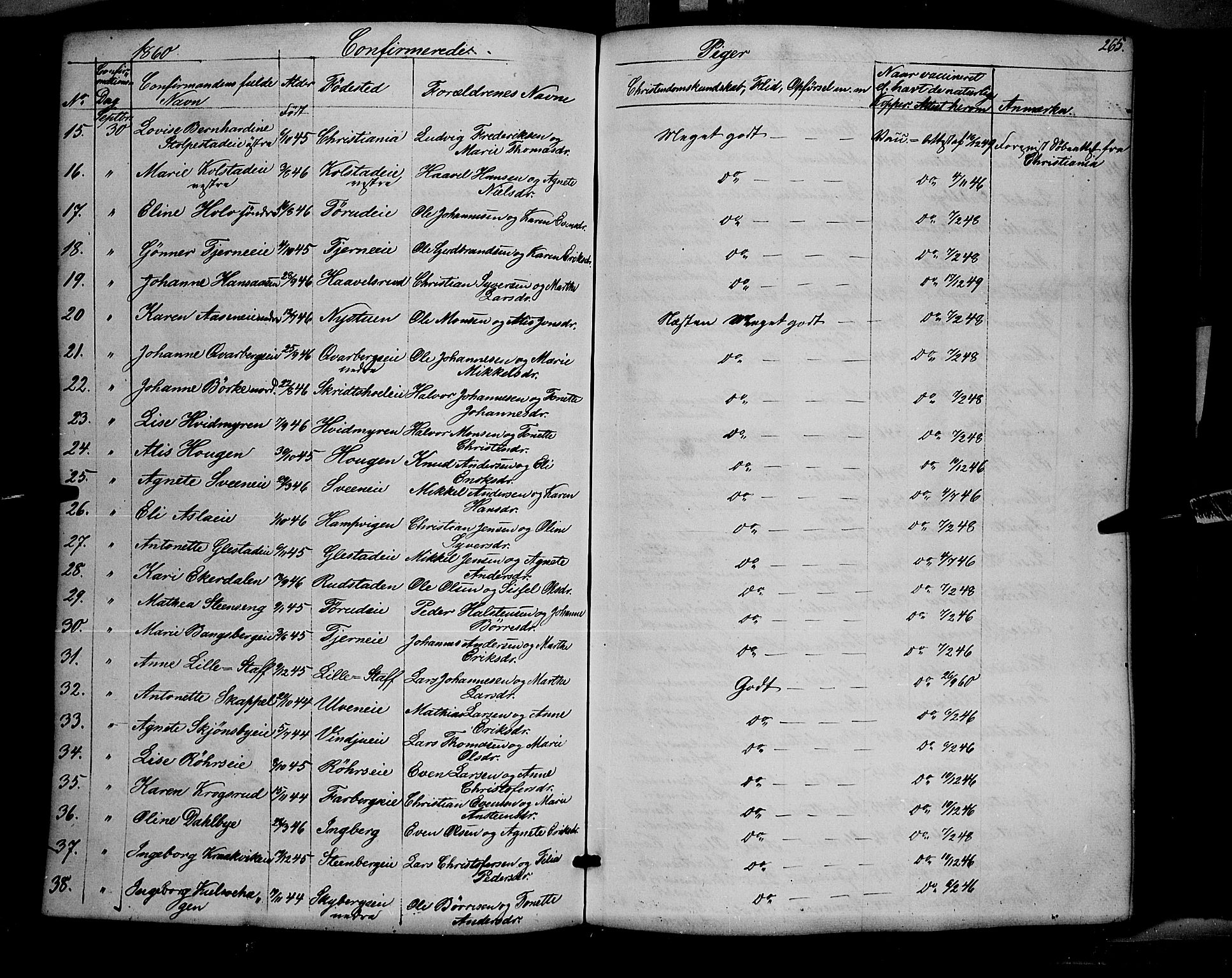 Ringsaker prestekontor, AV/SAH-PREST-014/K/Ka/L0009: Parish register (official) no. 9, 1850-1860, p. 265