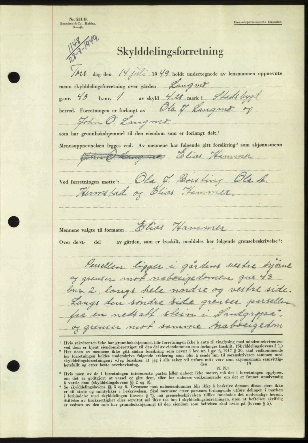 Fosen sorenskriveri, AV/SAT-A-1107/1/2/2C: Mortgage book no. A7-9, 1947-1949, Diary no: : 1148/1949