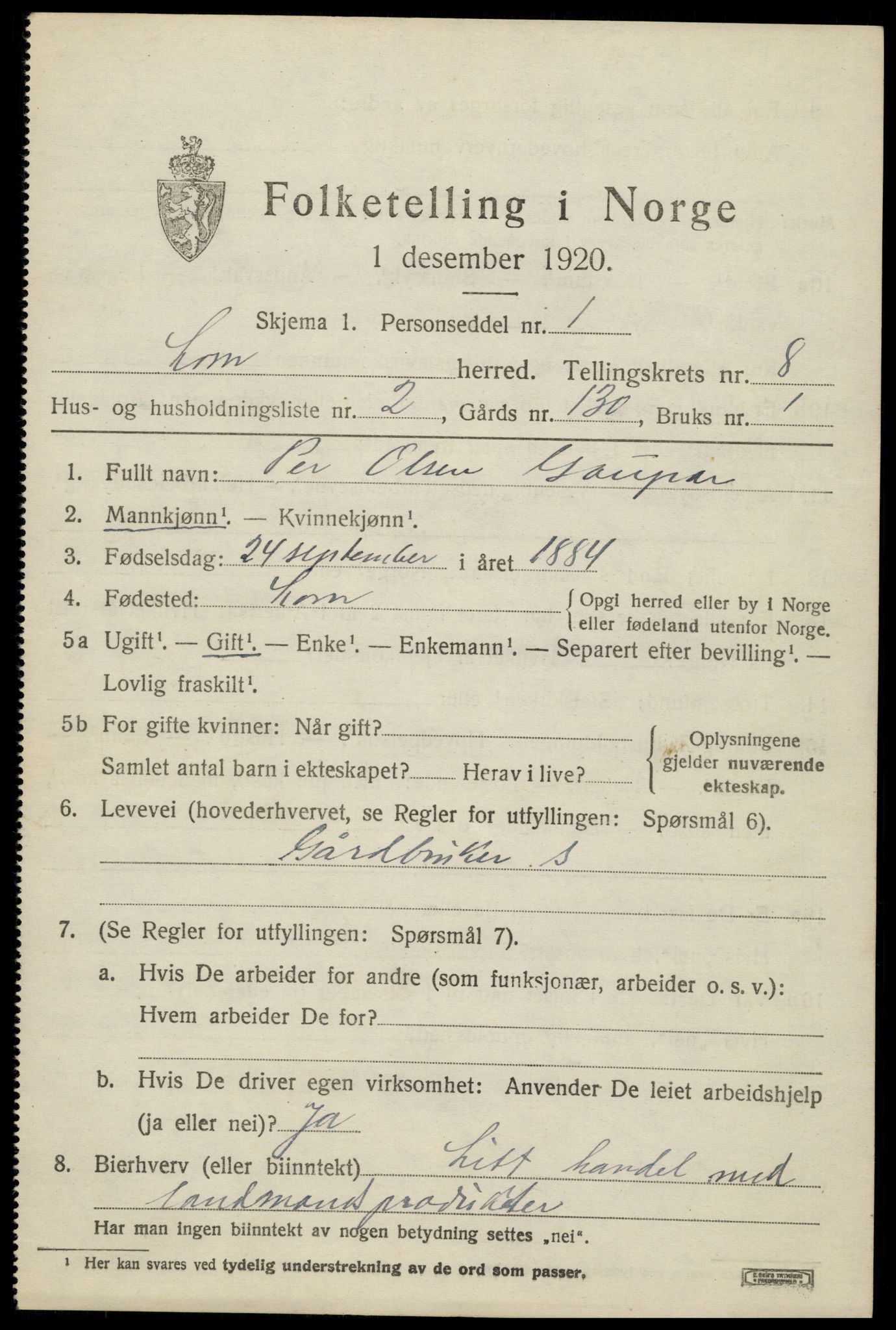 SAH, 1920 census for Lom, 1920, p. 4758