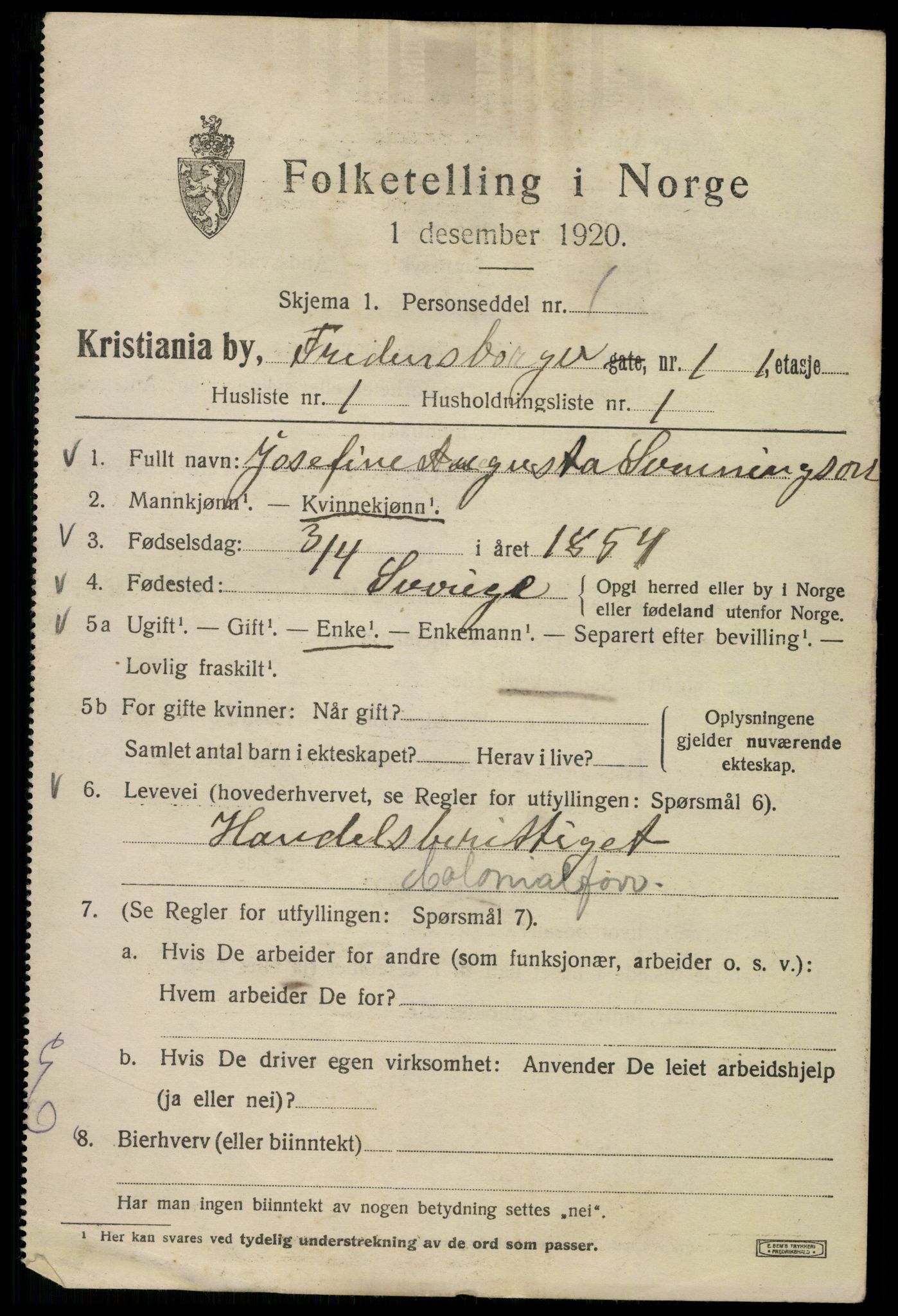 SAO, 1920 census for Kristiania, 1920, p. 233485