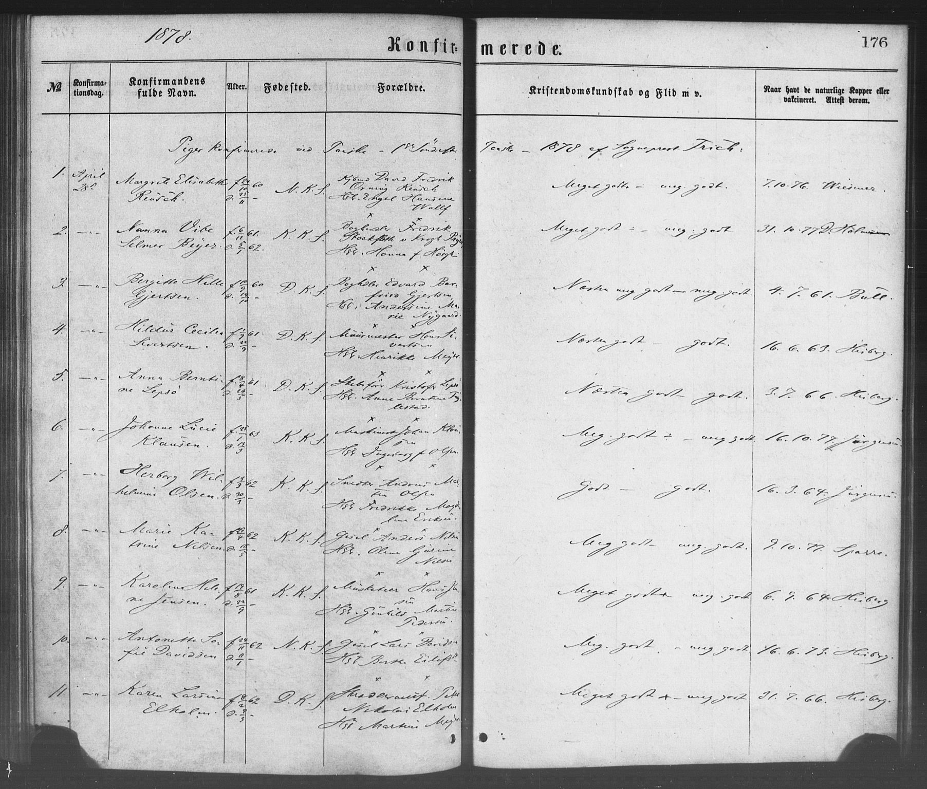 Korskirken sokneprestembete, SAB/A-76101/H/Haa/L0028: Parish register (official) no. C 4, 1868-1879, p. 176