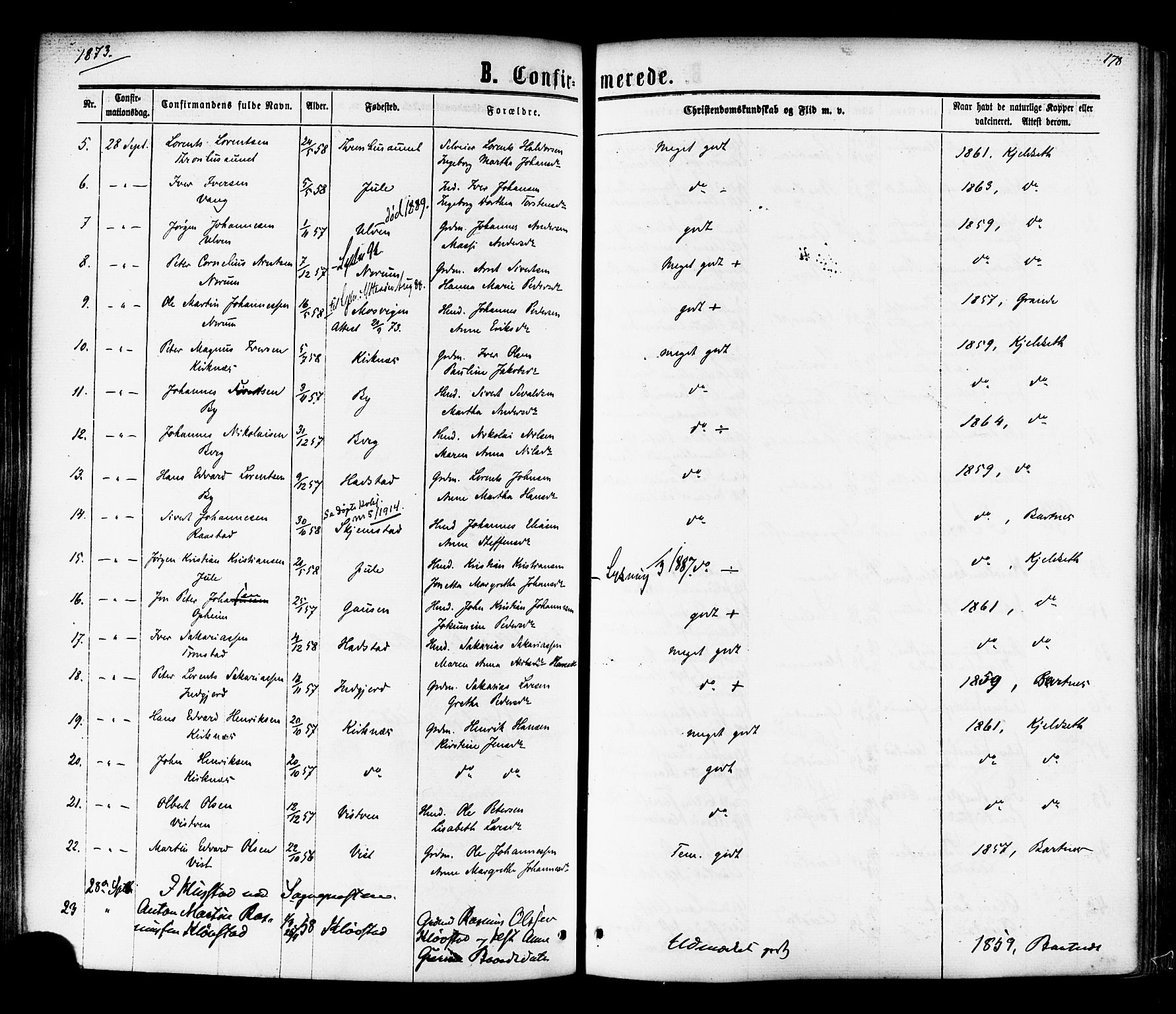 Ministerialprotokoller, klokkerbøker og fødselsregistre - Nord-Trøndelag, SAT/A-1458/730/L0284: Parish register (official) no. 730A09, 1866-1878, p. 178