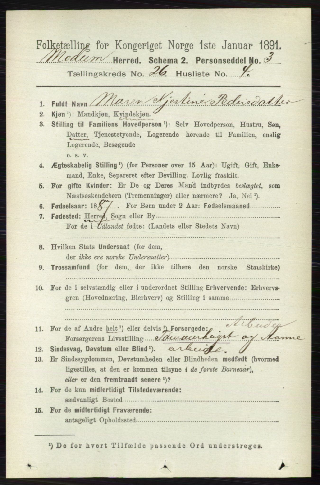 RA, 1891 census for 0623 Modum, 1891, p. 9420