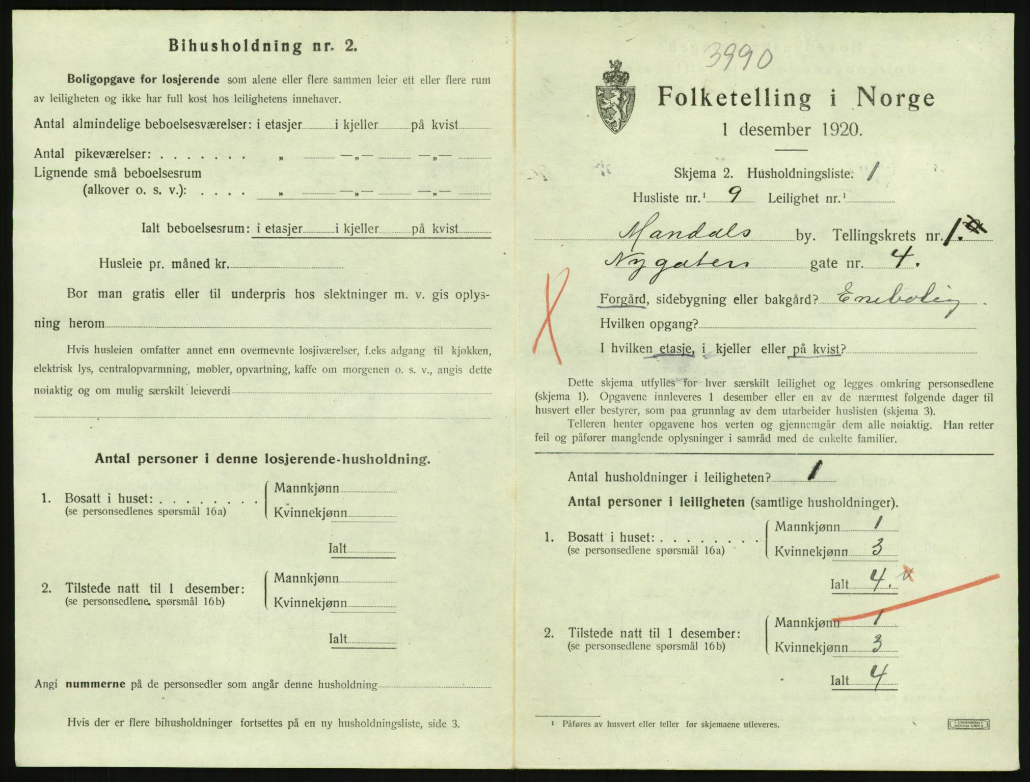 SAK, 1920 census for Mandal, 1920, p. 1449