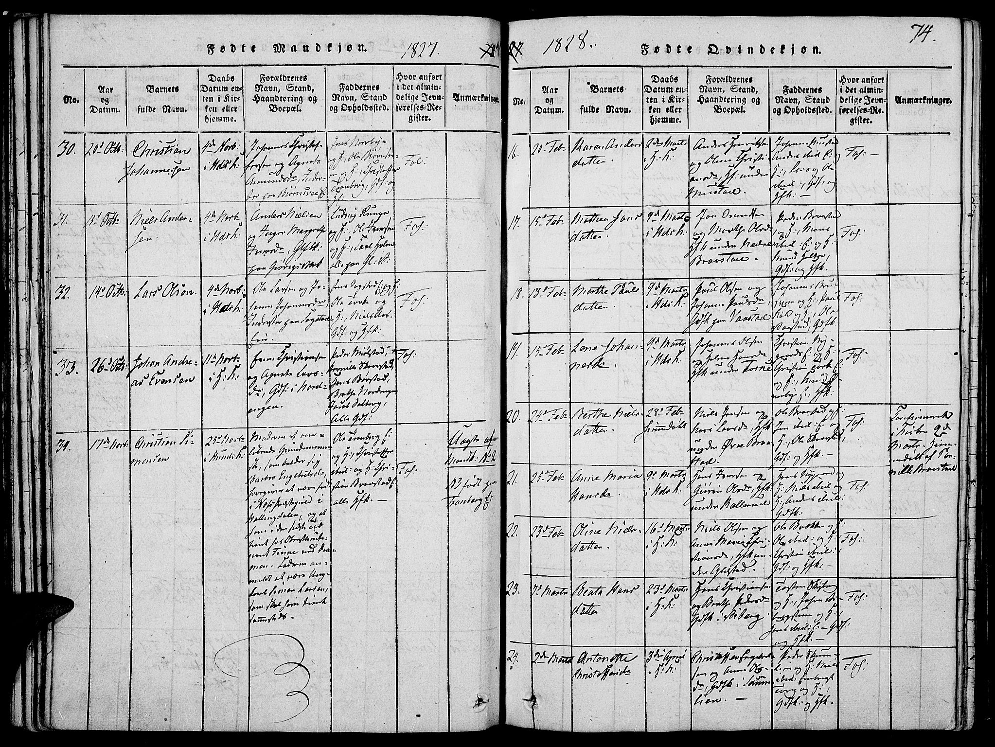 Vardal prestekontor, AV/SAH-PREST-100/H/Ha/Haa/L0004: Parish register (official) no. 4, 1814-1831, p. 74