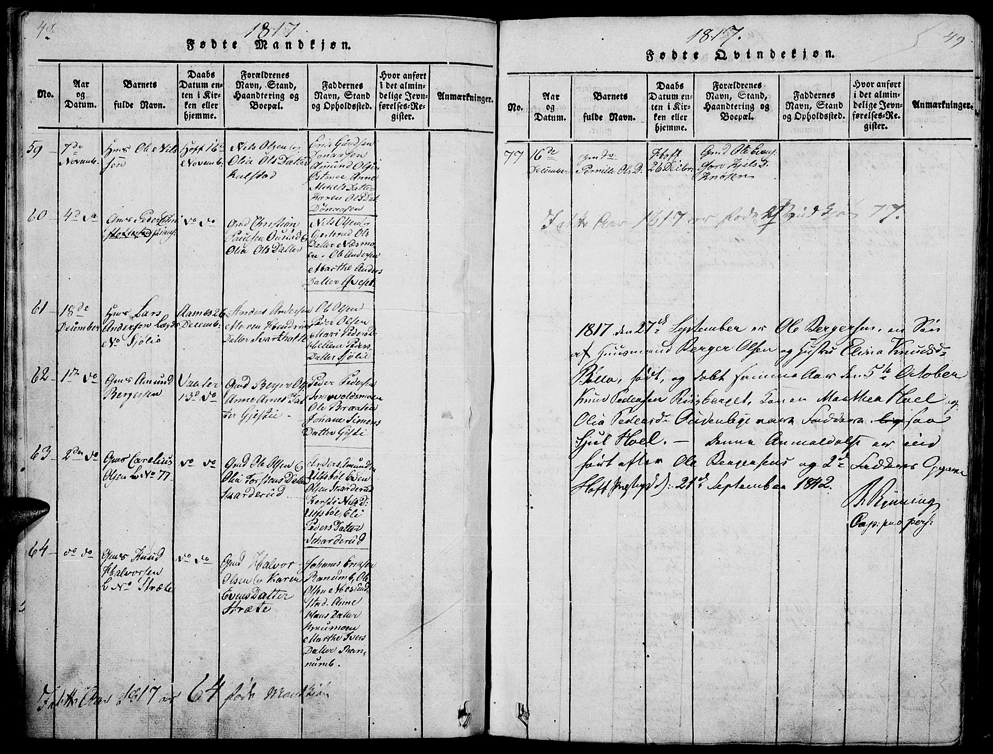 Hof prestekontor, AV/SAH-PREST-038/H/Ha/Haa/L0005: Parish register (official) no. 5, 1816-1822, p. 48-49