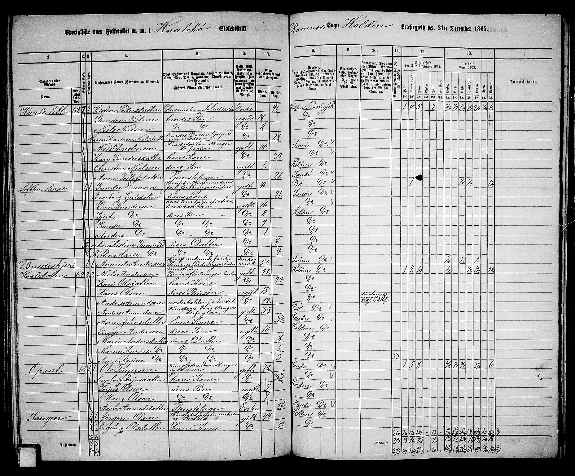 RA, 1865 census for Holla, 1865, p. 129