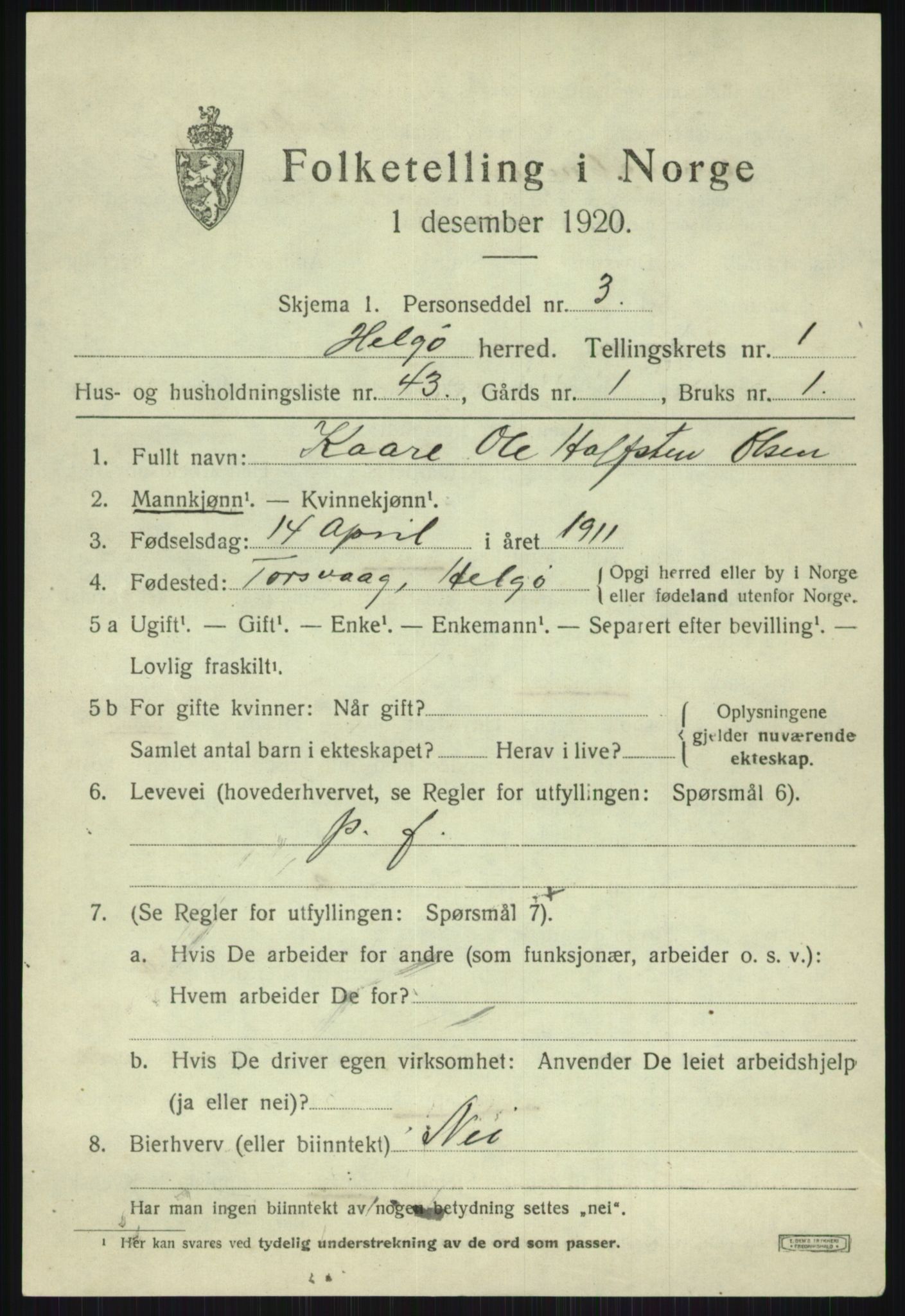 SATØ, 1920 census for Helgøy, 1920, p. 1104