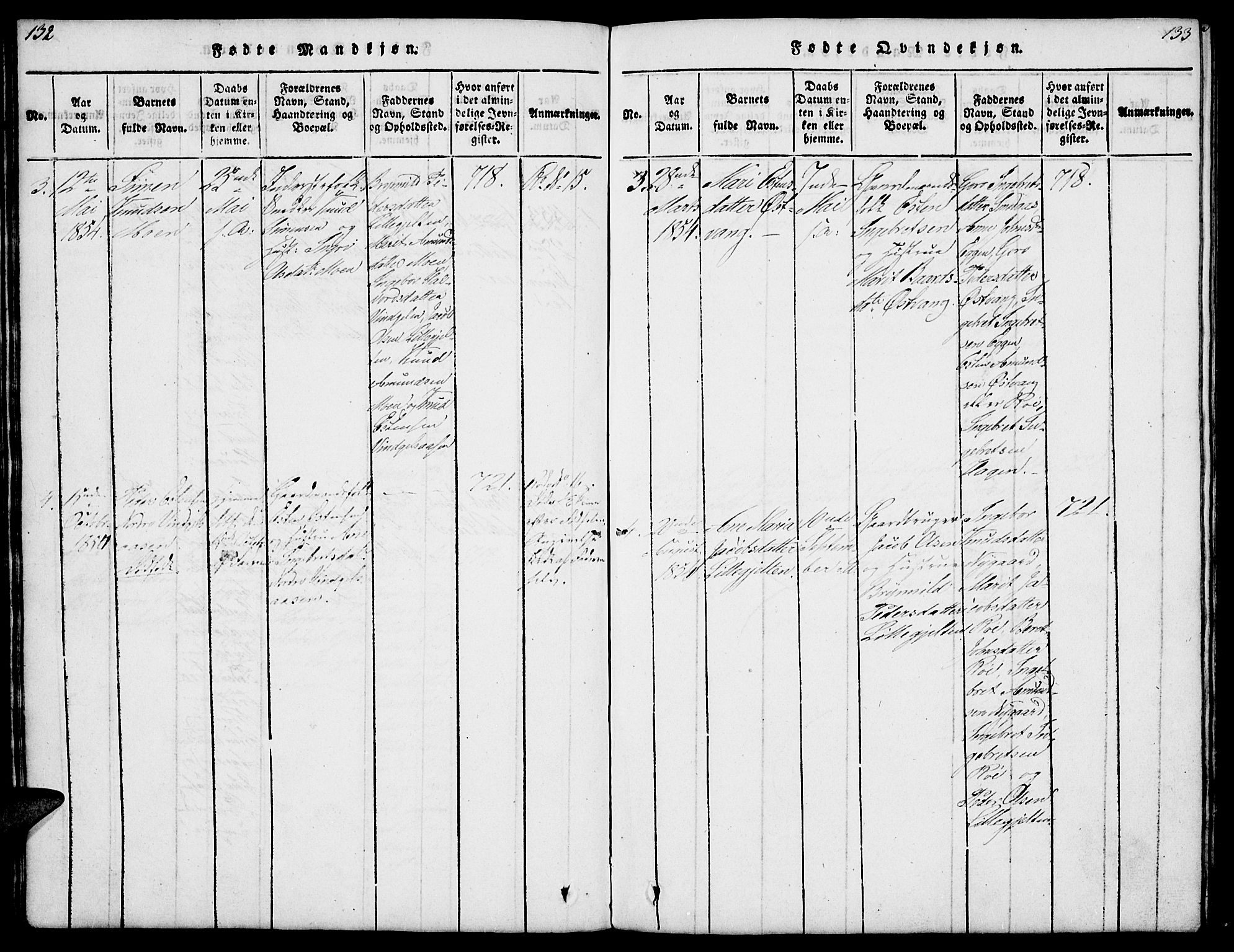 Tolga prestekontor, SAH/PREST-062/L/L0003: Parish register (copy) no. 3, 1815-1862, p. 132-133