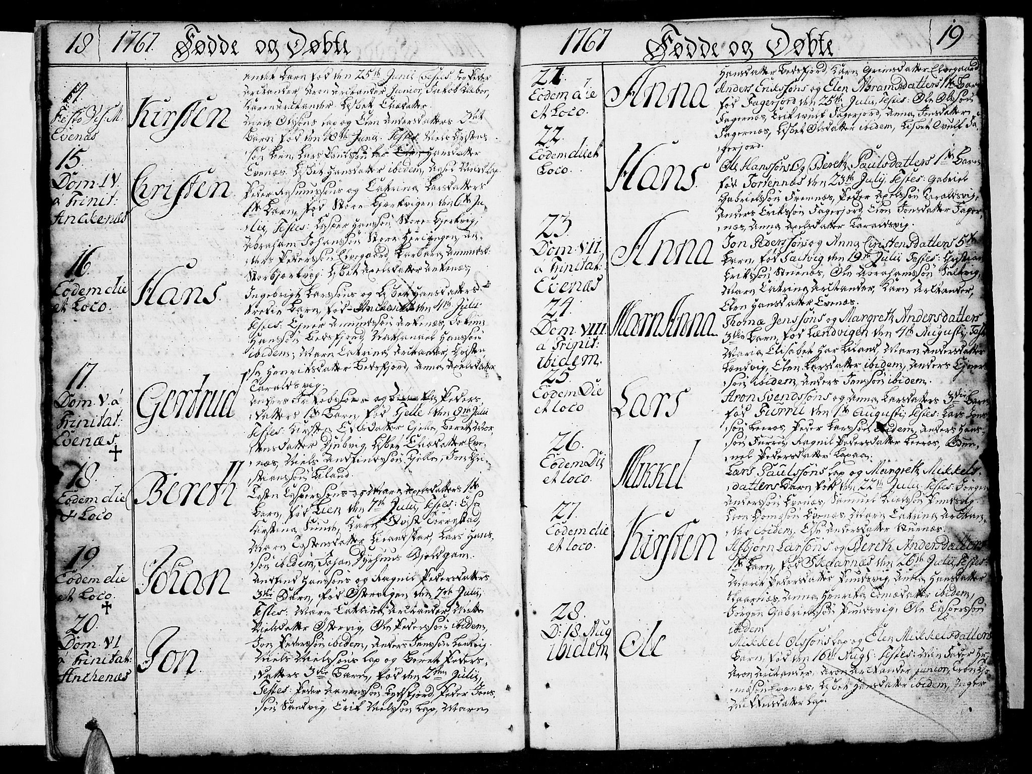 Ministerialprotokoller, klokkerbøker og fødselsregistre - Nordland, SAT/A-1459/863/L0892: Parish register (official) no. 863A04, 1765-1794, p. 18-19