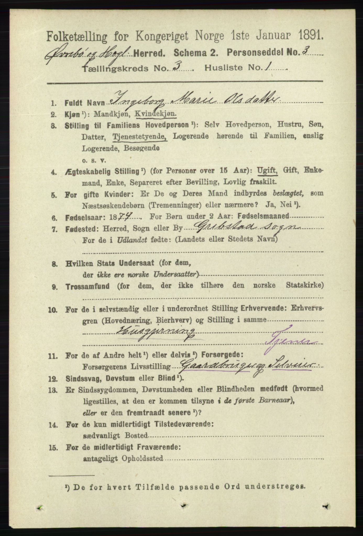 RA, 1891 census for 1016 Øvrebø og Hægeland, 1891, p. 526